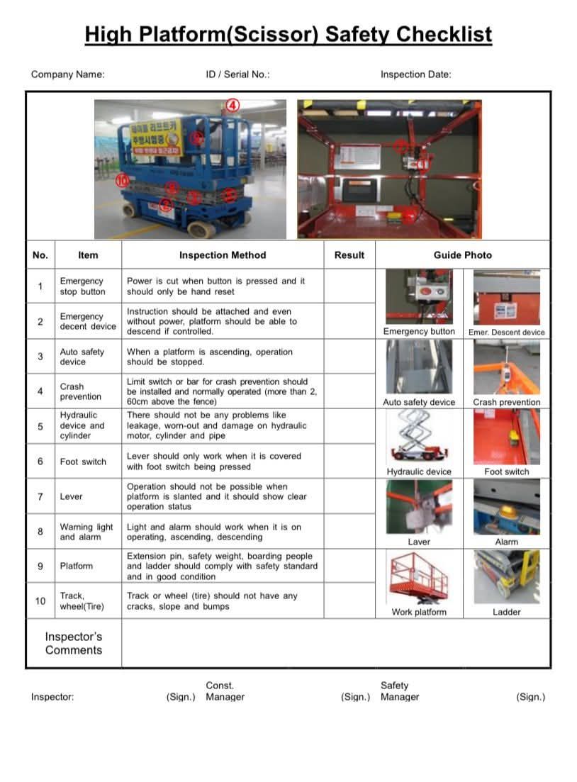 SAFETY - High Platform safety checklist. Comprehensive Safety ...