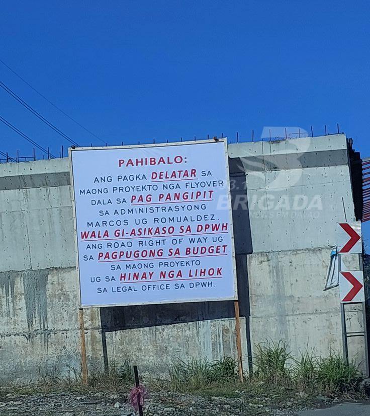 91.5 - Dakong karatula ang gipaskil karon sa ginatukod nga Maa flyover ...