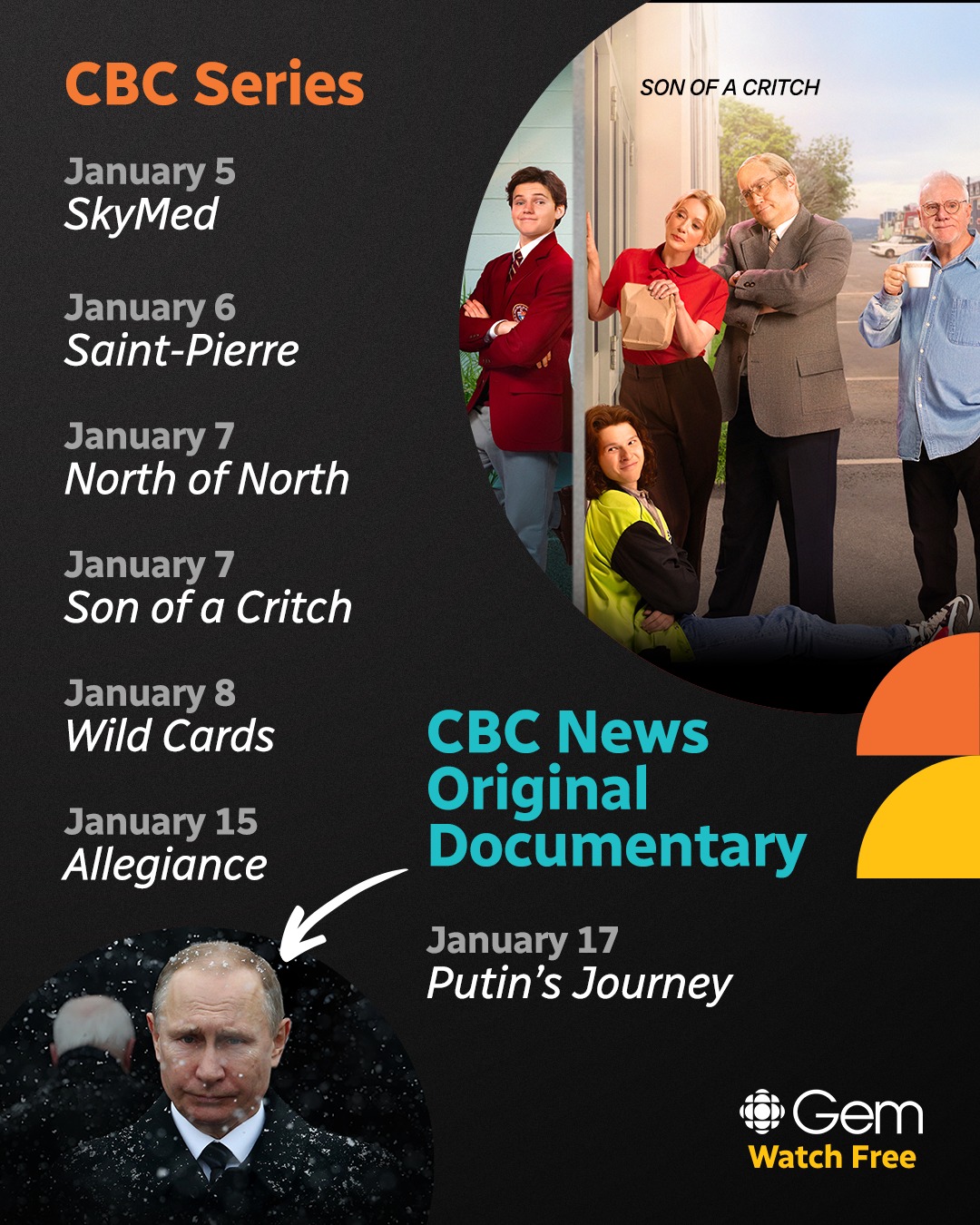 CBC - Graphic featuring a list of upcoming CBC series on CBC Gem for ...