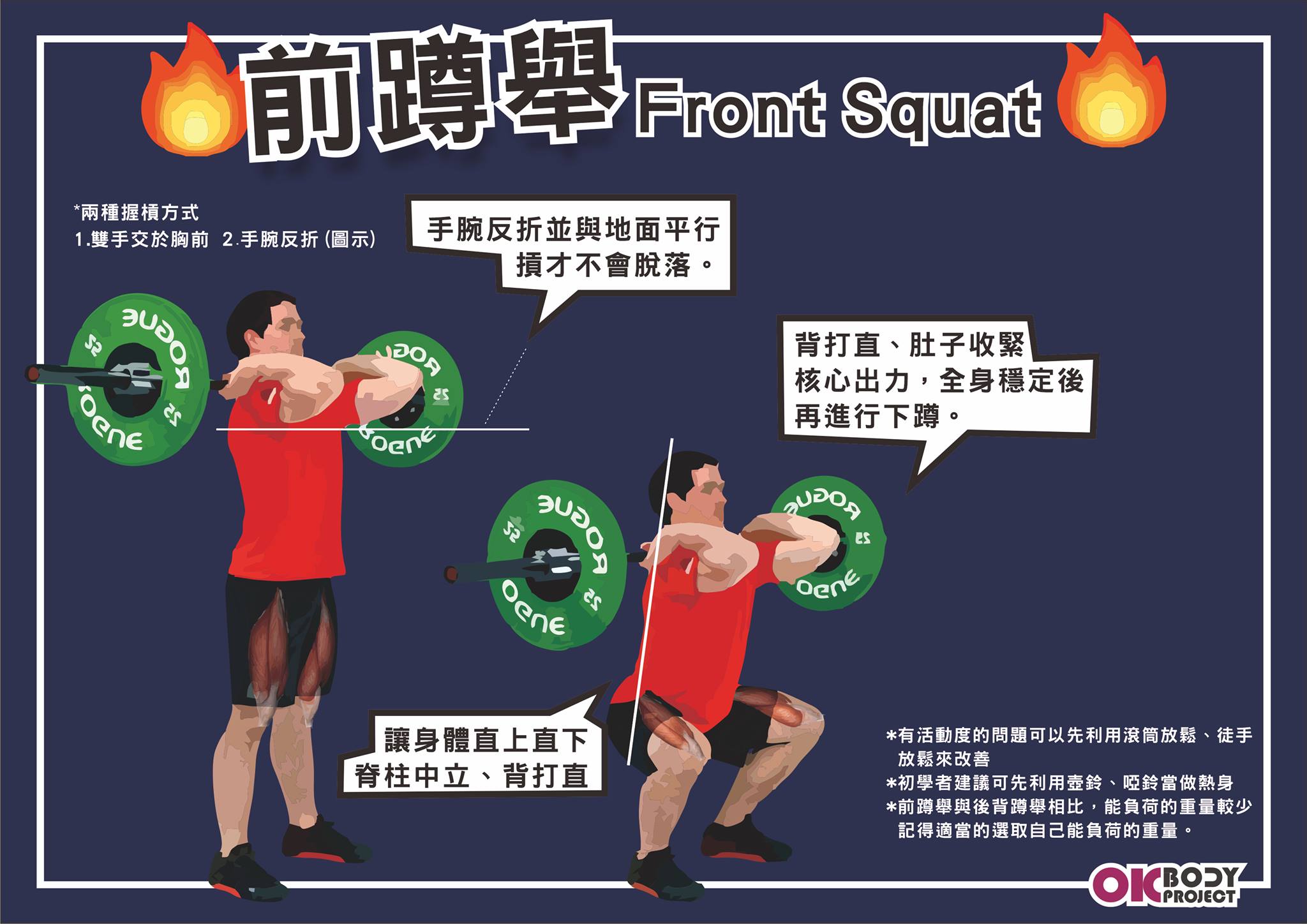 🔥腿部動作 _ 前蹲舉(Front Squat)🔥... - OK Body Project 健身房- 左營店