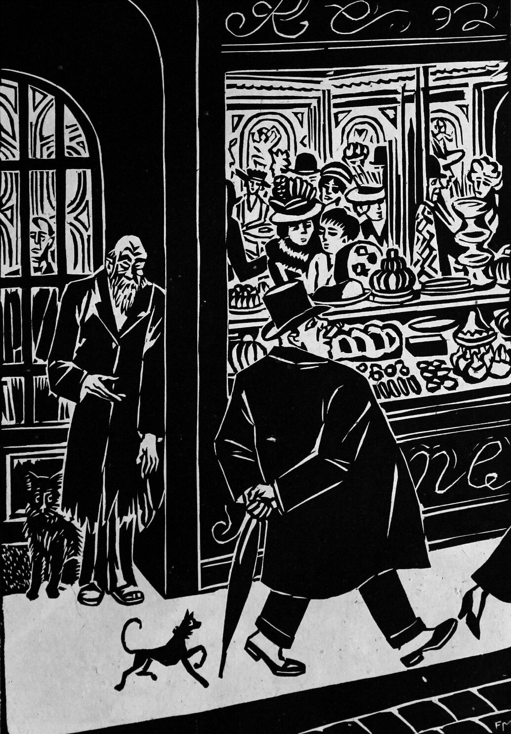 Gravure Sur Bois « Le Chat » De Frans Masereel (1929) - Reproduction Art Déco Expressionniste - Déco Murale 11x17