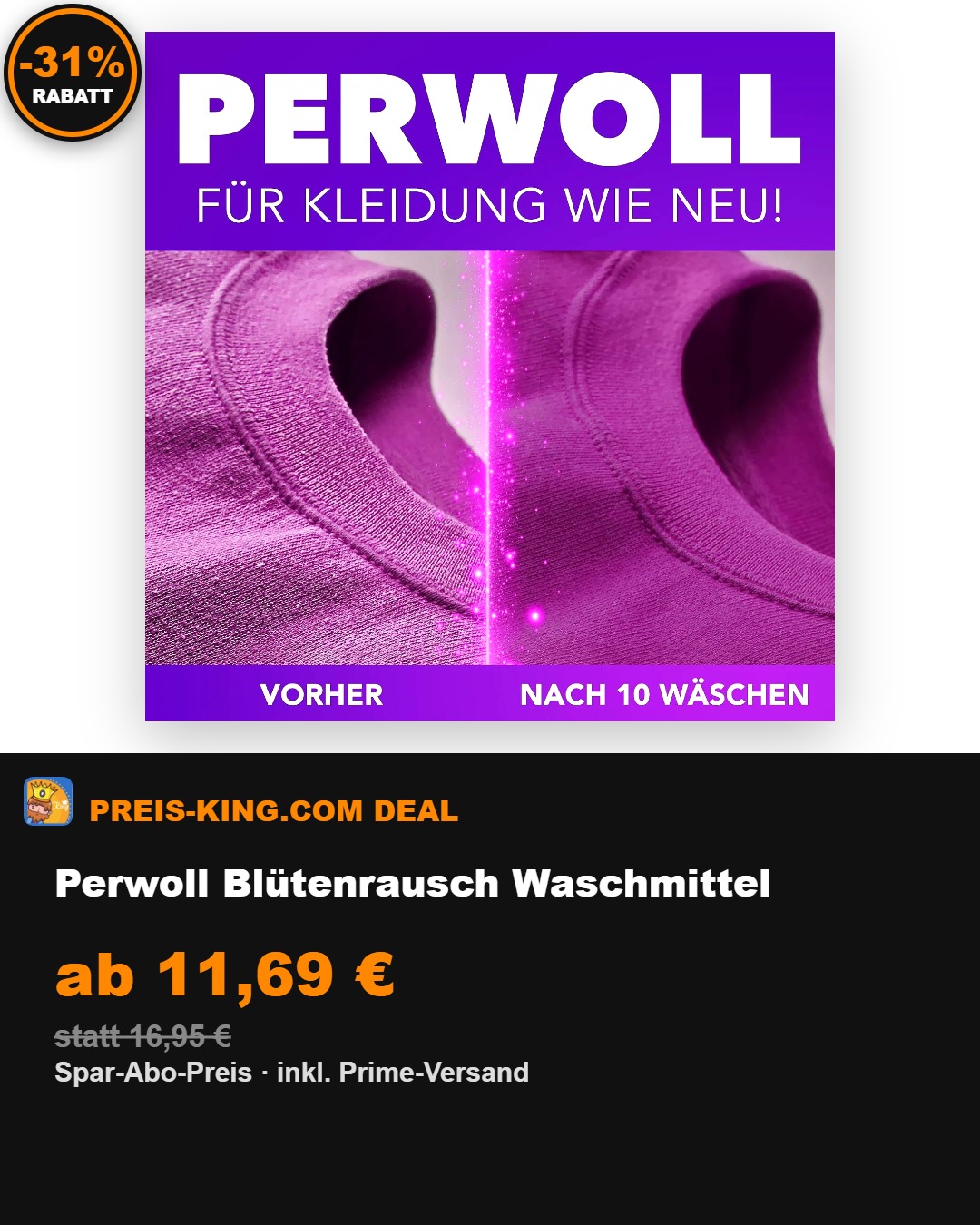 80 WL Perwoll Blütenrausch für 11,69 € 🌸** Waschmittel-Vorrat für frische und farbige Wäsche: Bei Amazon bekommt Ihr gerade **Perwoll Blütenrausch Color-Waschmittel** für **80 Waschladungen** für **11,69 € inklusive Prime-Versand**. Bei