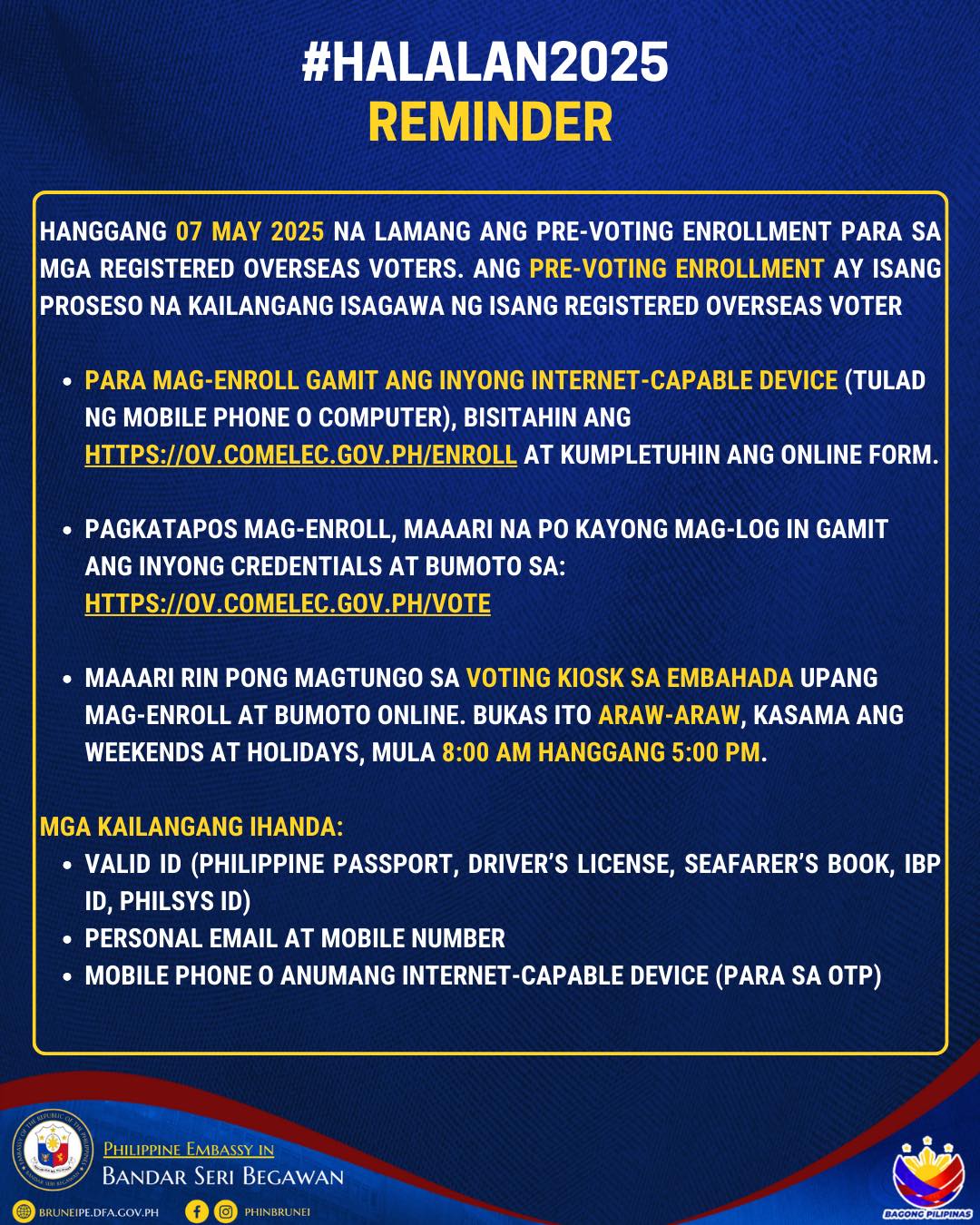 Philippine - 📣 #HALALAN2025 REMINDER 📌 Huling araw ng pre-voting ...
