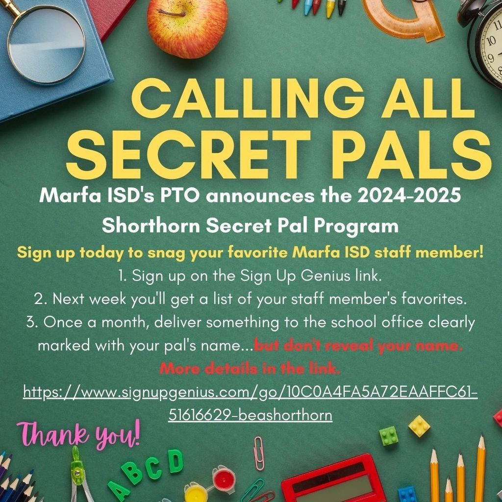 Marfa - SECRET Pal Program 2024 - 2025 Marfa ISD Parent Teacher ...