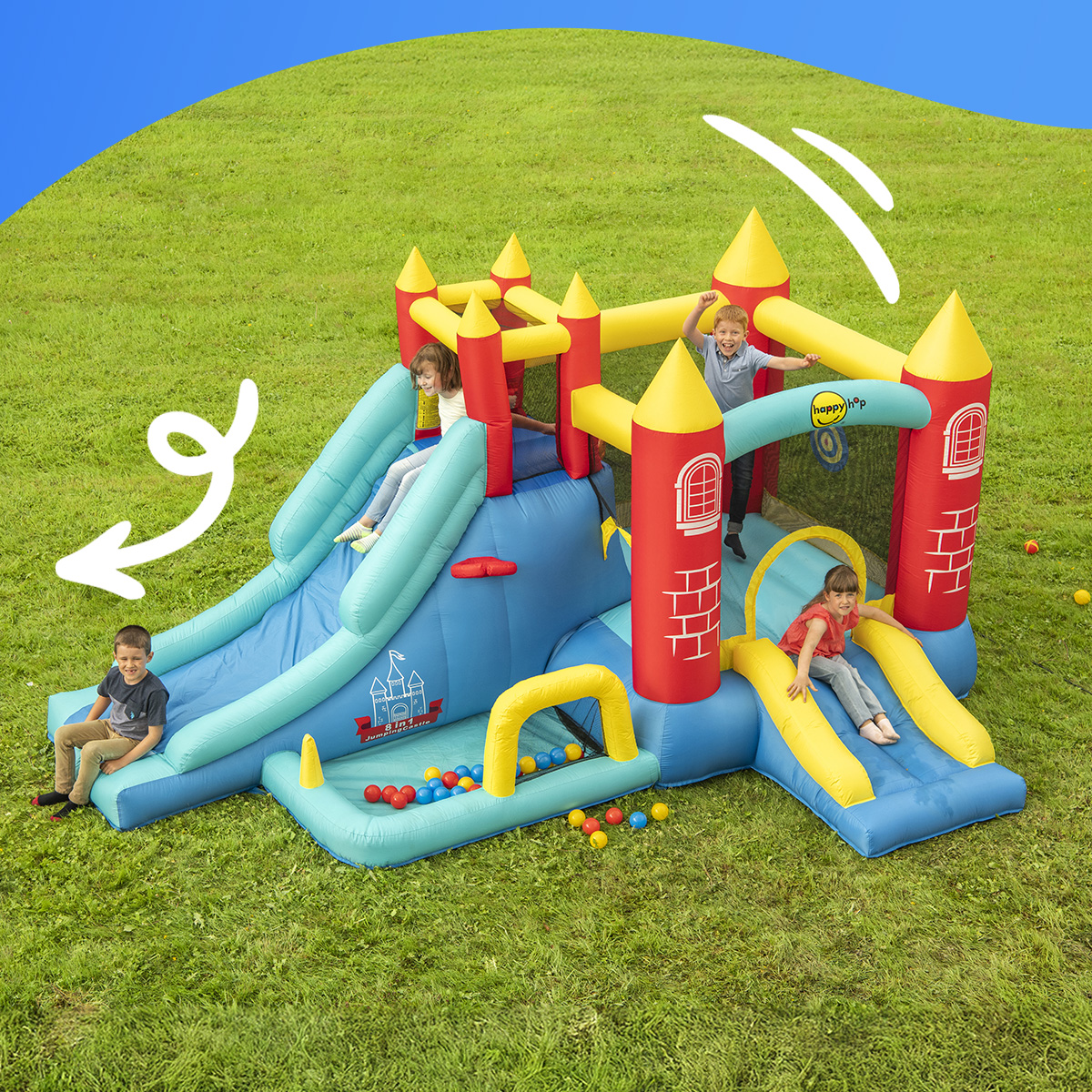 Rebondis, grimpe, glisse et joue sur le château gonflable 8 en 1 /ykxm4urh 🤩 Retrouve 2 toboggans, une piscine à balles gonflable, un mur d'escalade et plein d'autres d'activités 🛝 Disponible dans