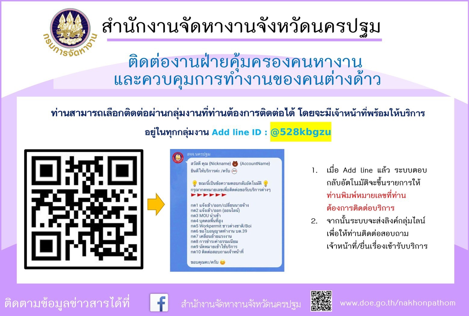 ช่องทางติดต่อฝ่ายต่างด้าว - สำนักงานจัดหางานจังหวัดนครปฐม | Facebook