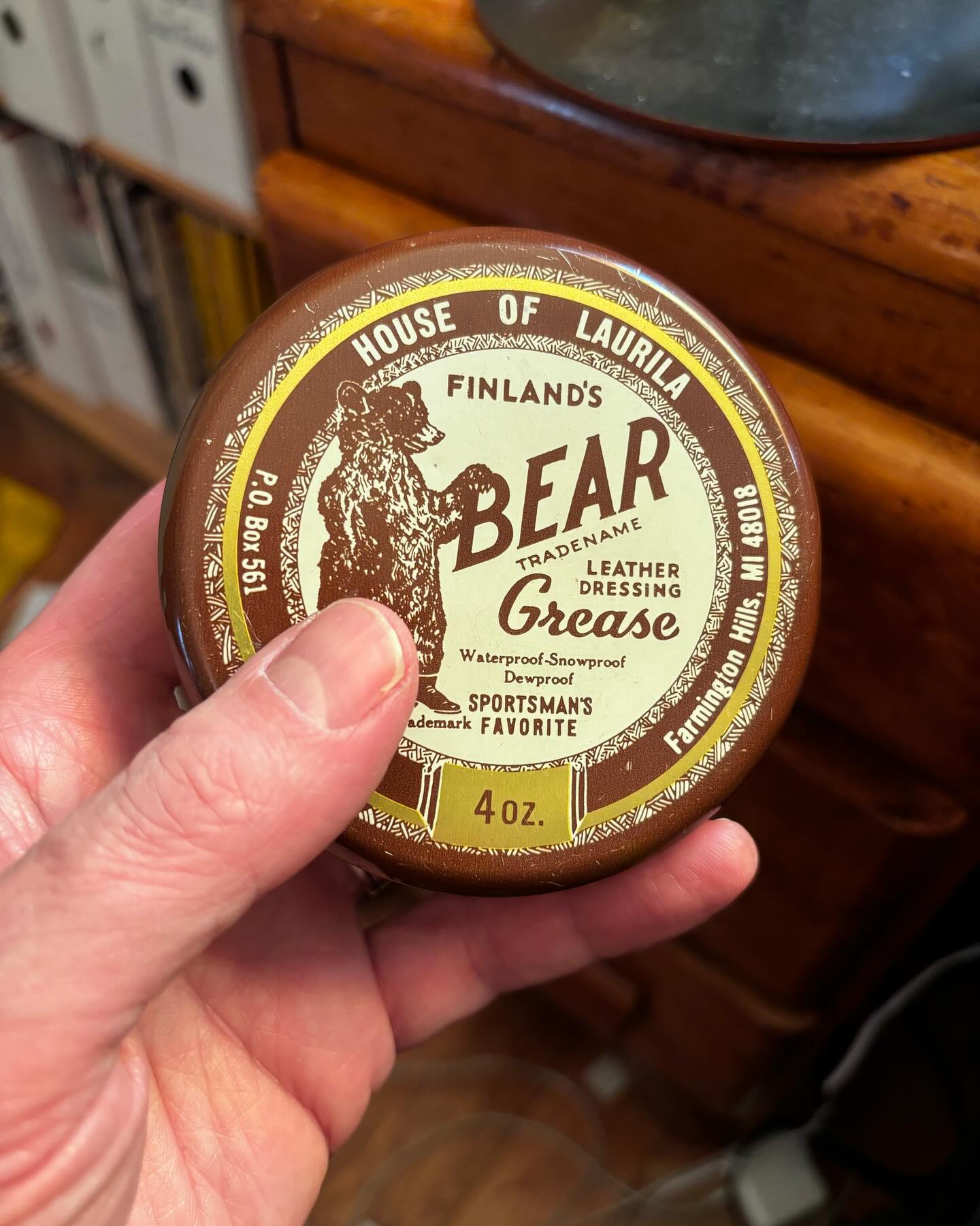 bear leather dressing lard boot grease. Trying it out for the first time after the #crispiboots have been drenched in Newfoundland swamps the last month. Have you guys tried it? greyson:available
