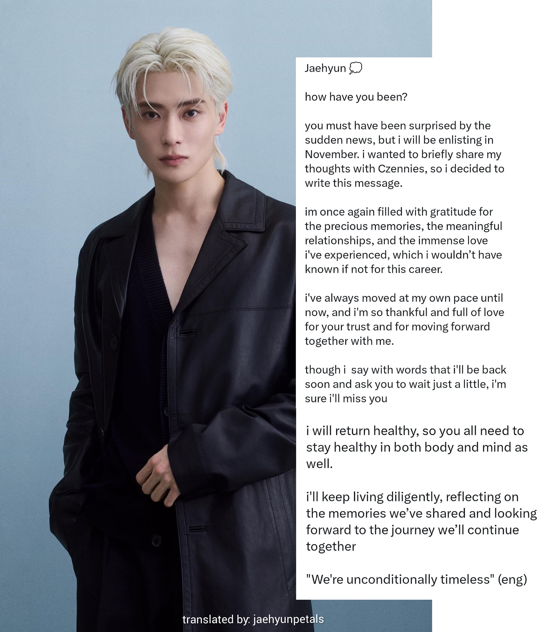 Jaehyun 💭 update as he will enlist on November 4, 2024 