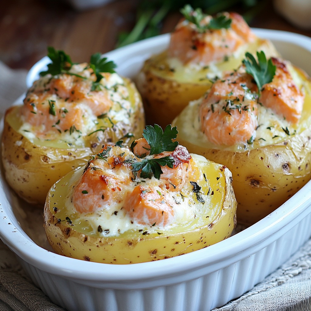 Recette - Pommes de terre farcies au saumon et à la crème Ingrédients ...
