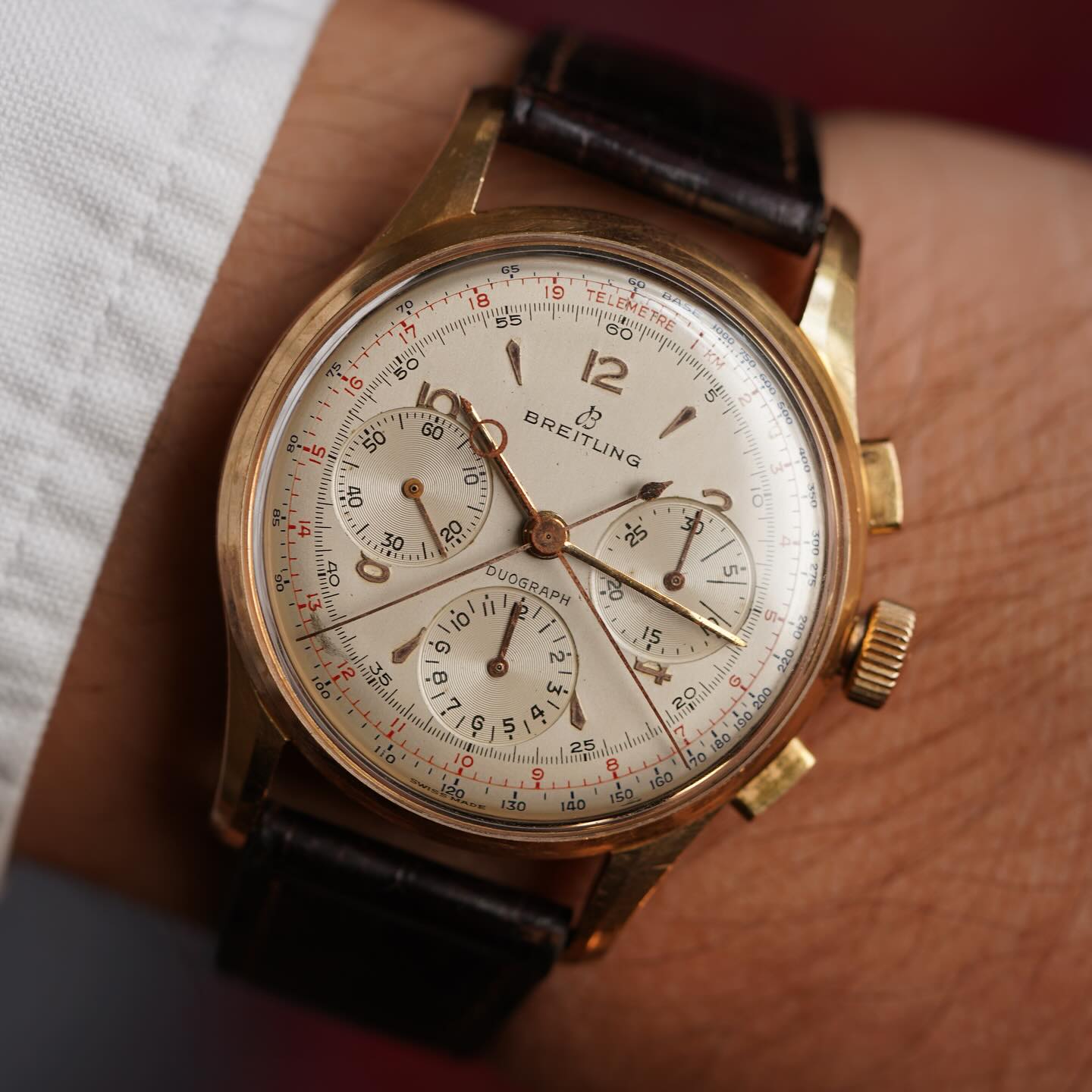 Wind - An unpolished Breitling Duograph reference 766 in 18k pink