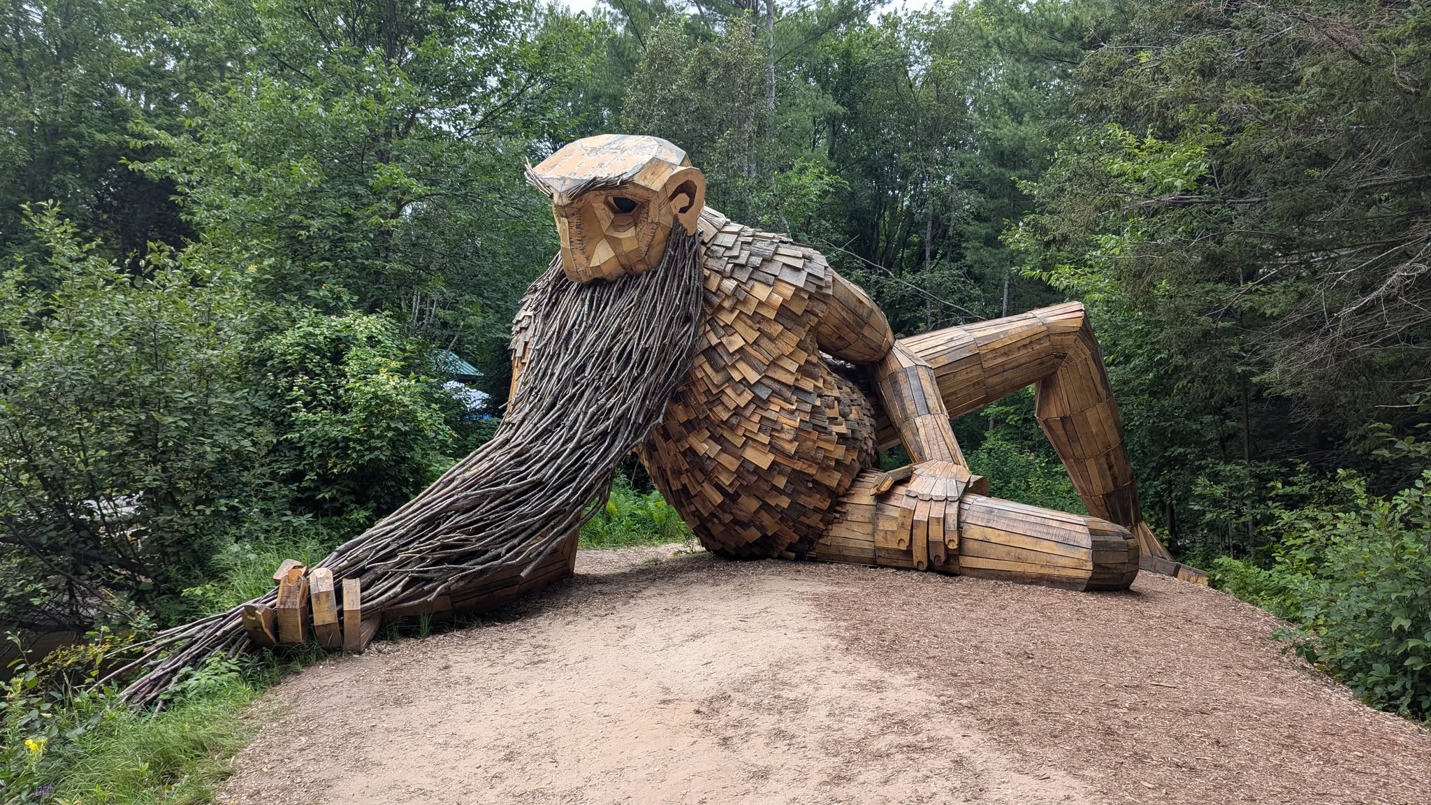 Thomas Dambo's beard fisher sculpture in Michigan's Upper Peninsula