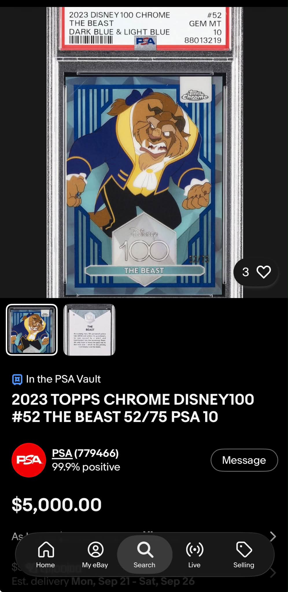 PSA Disney100 Chrome The Beast card pricing discrepancy