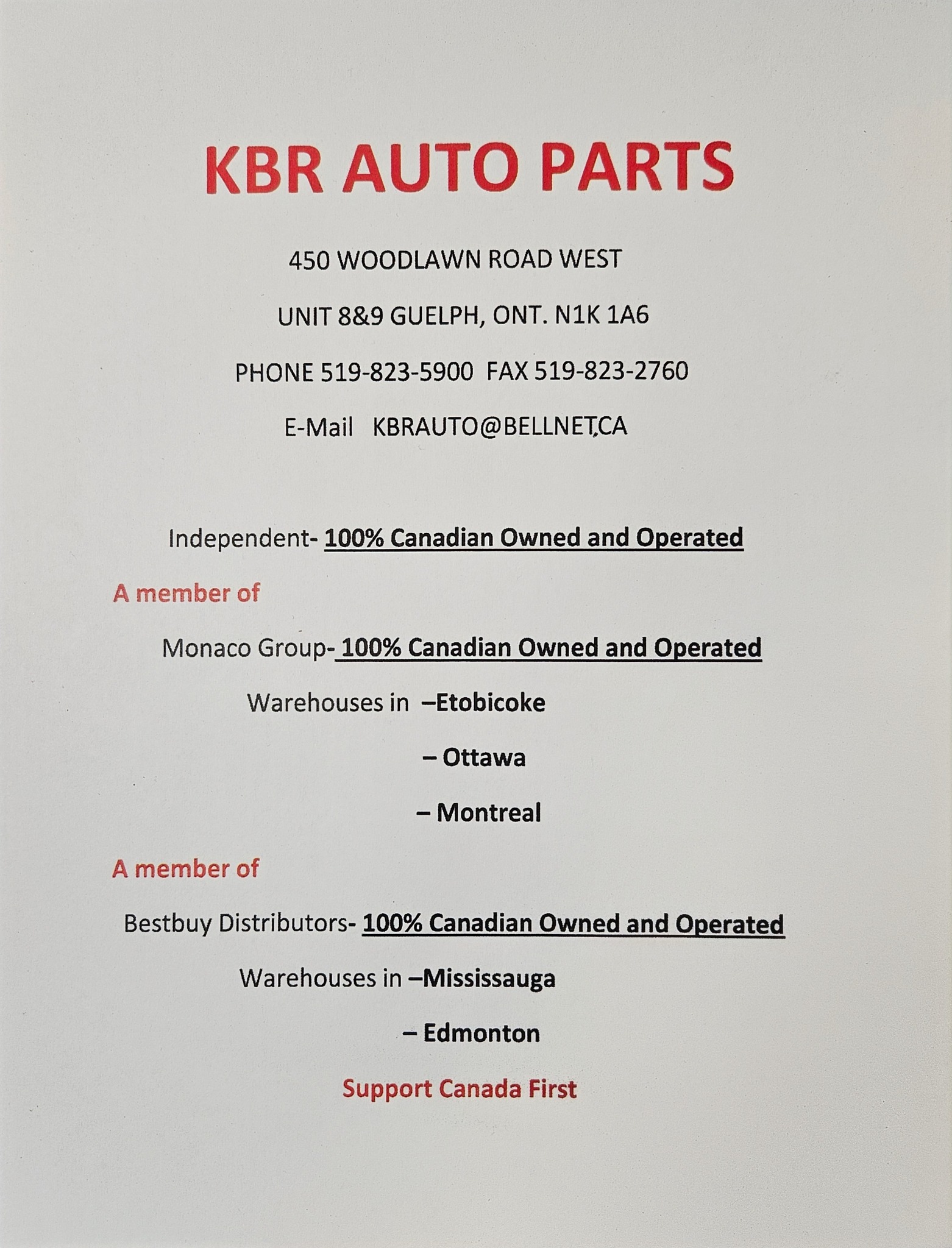 KBR Auto Parts Inc | Guelph ON