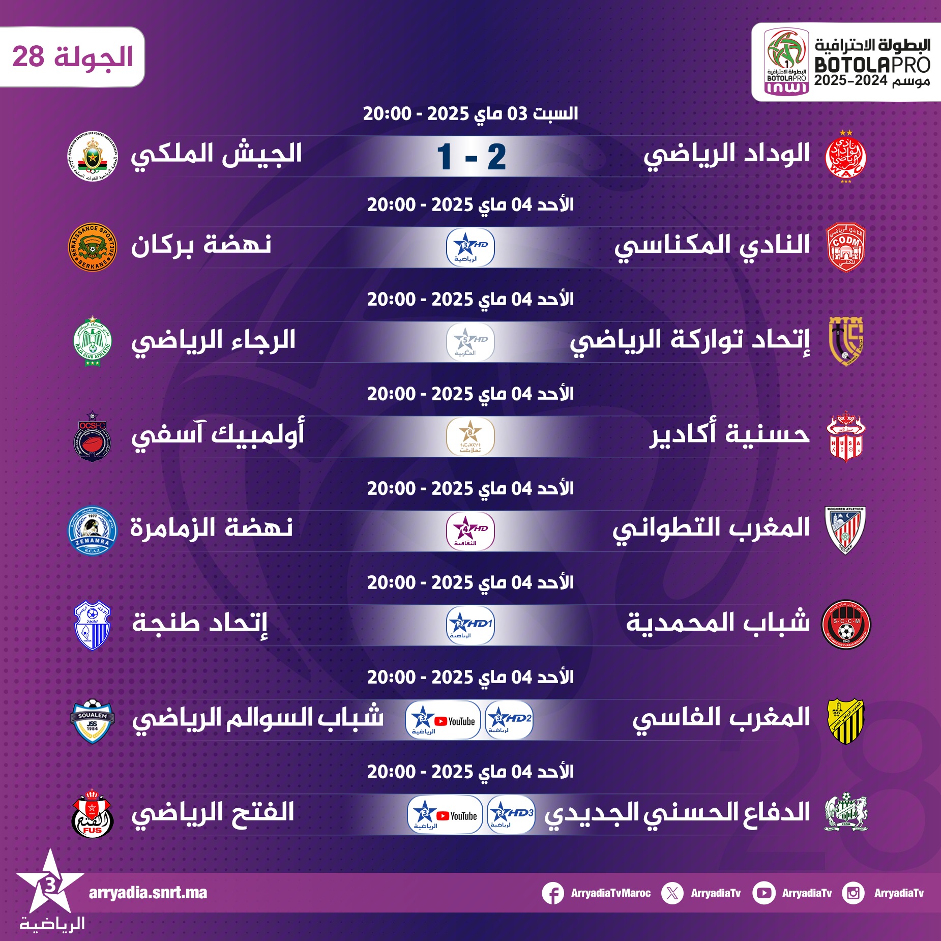 Arryadia - #البطولة_الاحترافية_إنوي .. موسم 2024-2025..⁩ الجولة 28 ...