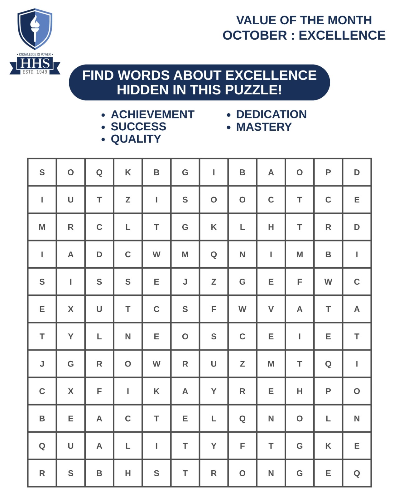 For the month of October, our Value of... - HHS School System | Facebook