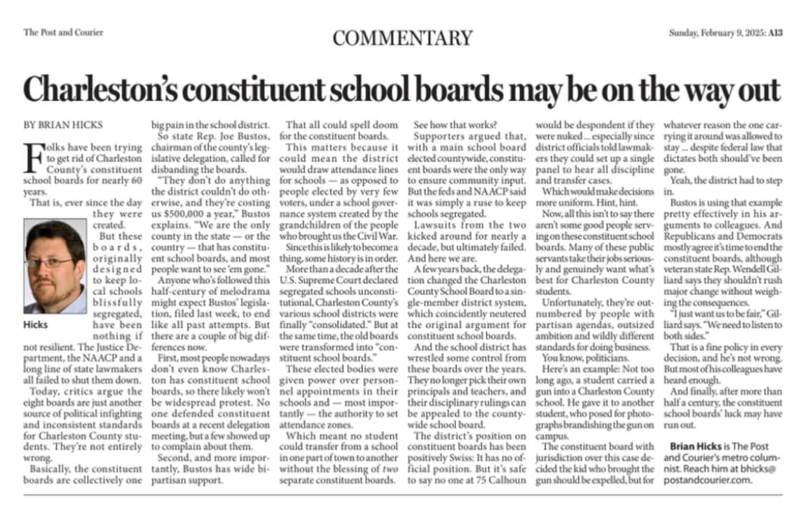 Lowcountry - COMMENTARY Hicks: Charleston County constituent school ...