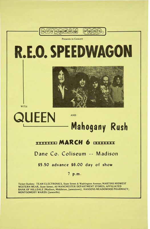 Queen / REO Speedwagon 1975 Madison, Wisconsin Concert Poster. An
