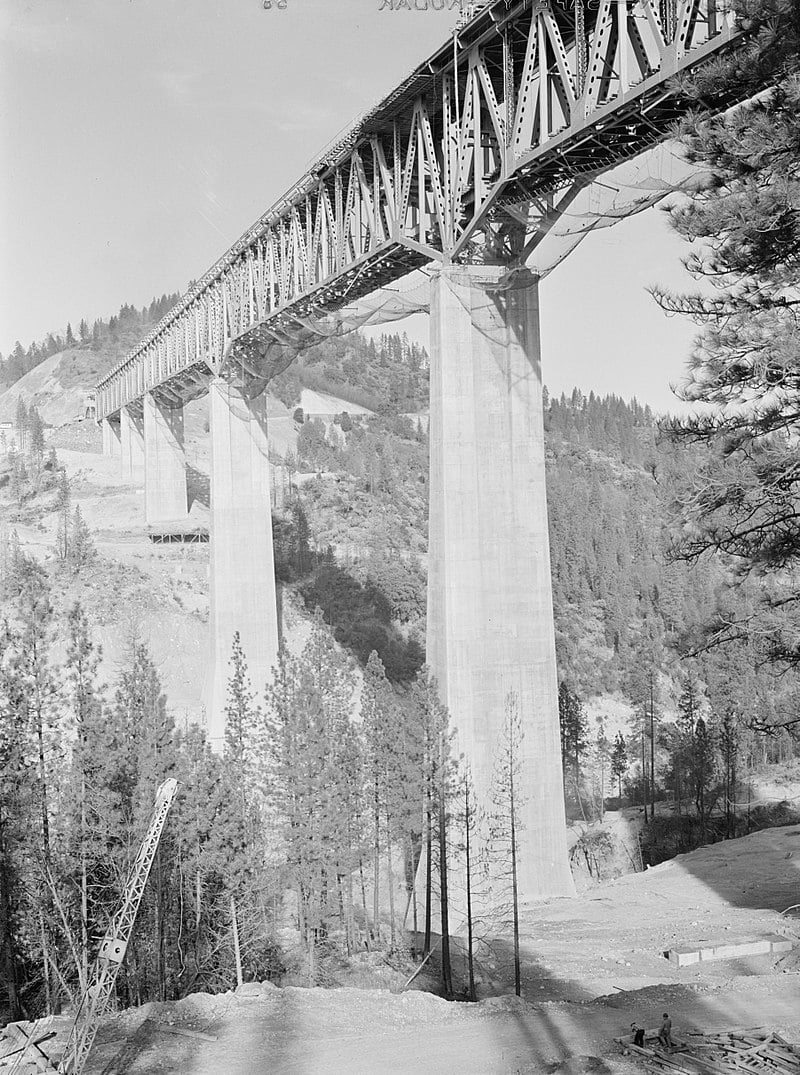 Pit River Bridge aerial 1948 over Shasta Lake, Highway 99 now I - 5.