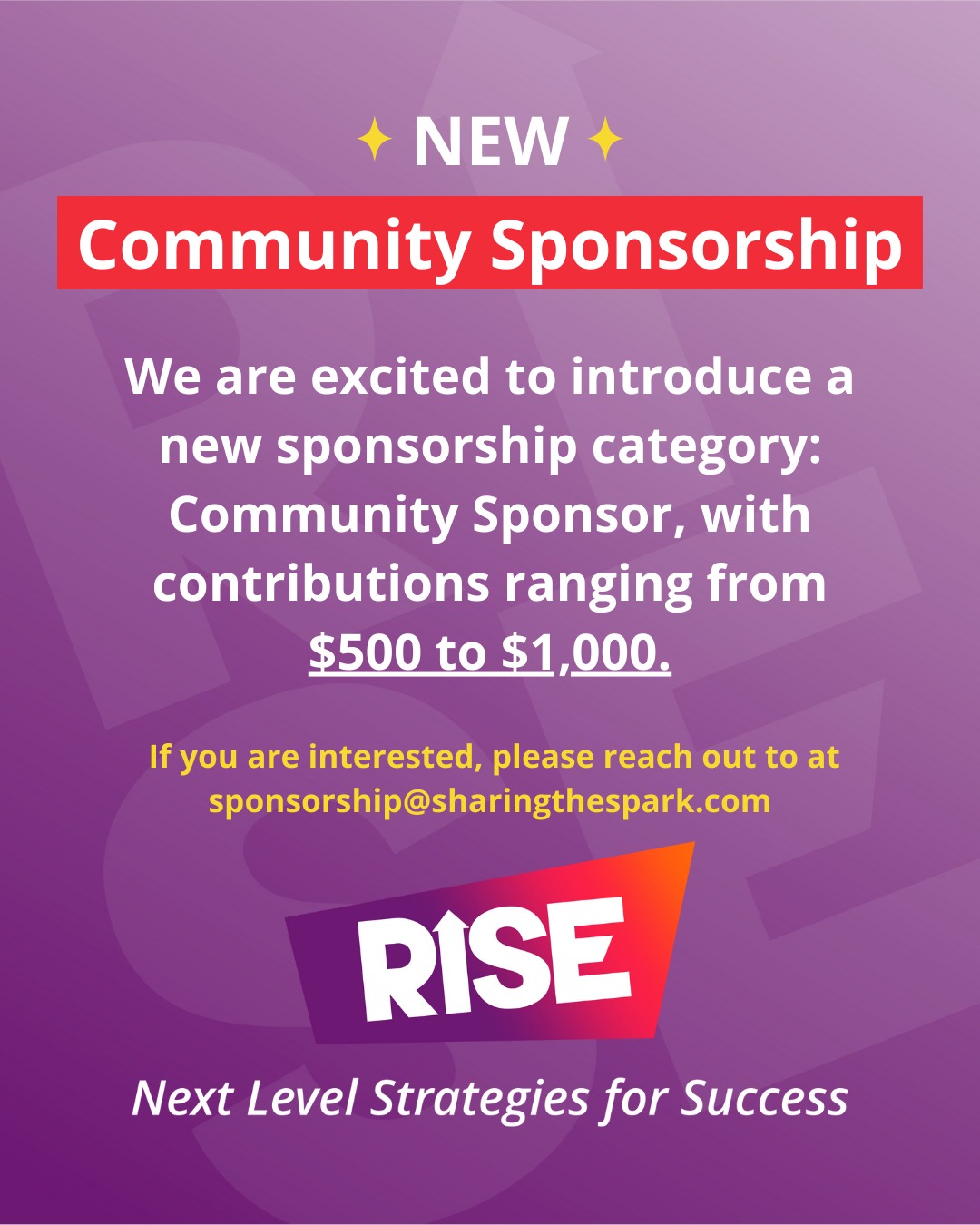 Spark - NEW Community Sponsorship Opportunity We’re thrilled to ...