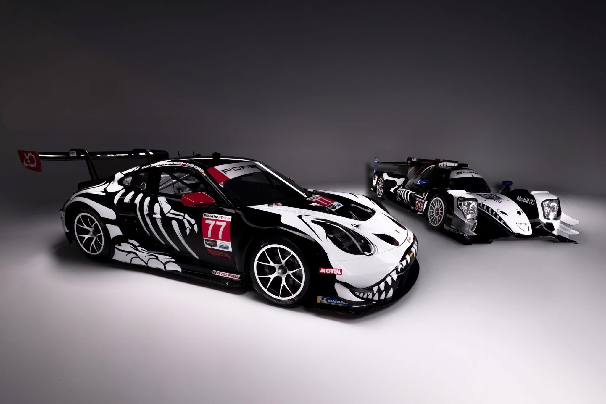 Hot Wheels Porsche in skeleton Halloween costume