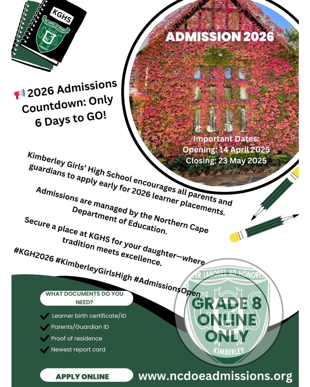 Kimberley - 📢 2026 Admissions Countdown: Only 6 Days to Go! Kimberley ...