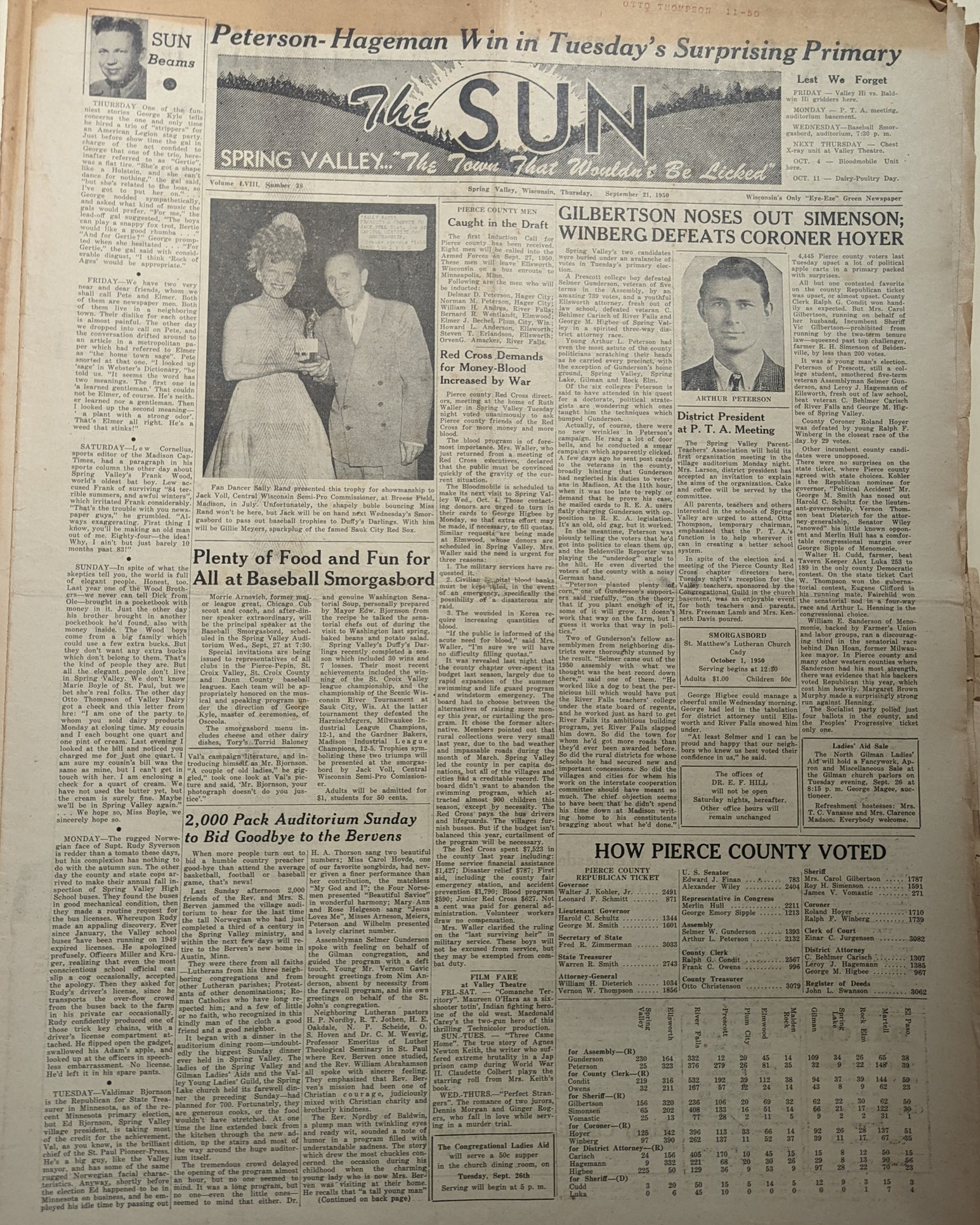 This week in history, 1950, Spring Valley Sun. Spring Valley says 