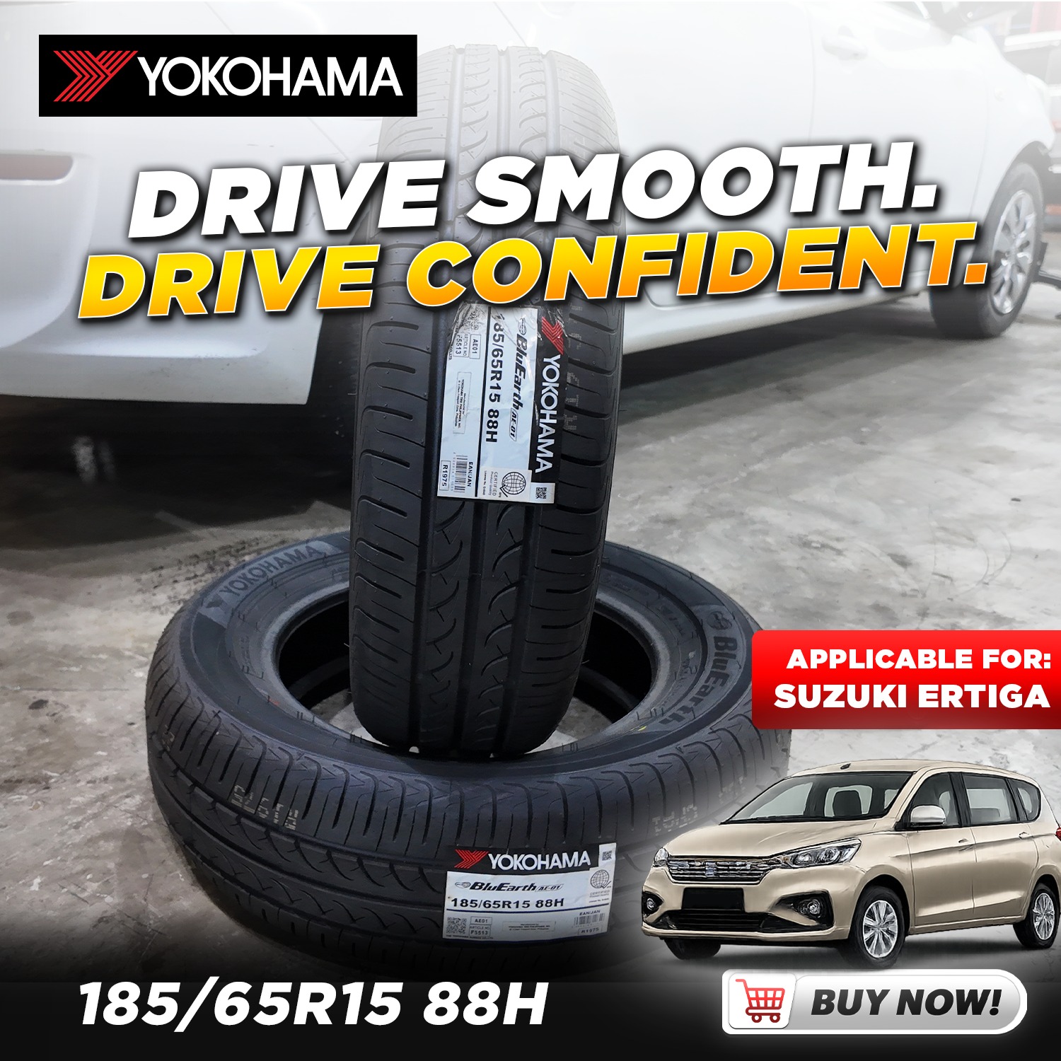 Yokohama BlueEarth 185/65R15 88H tires for Suzuki Ertiga