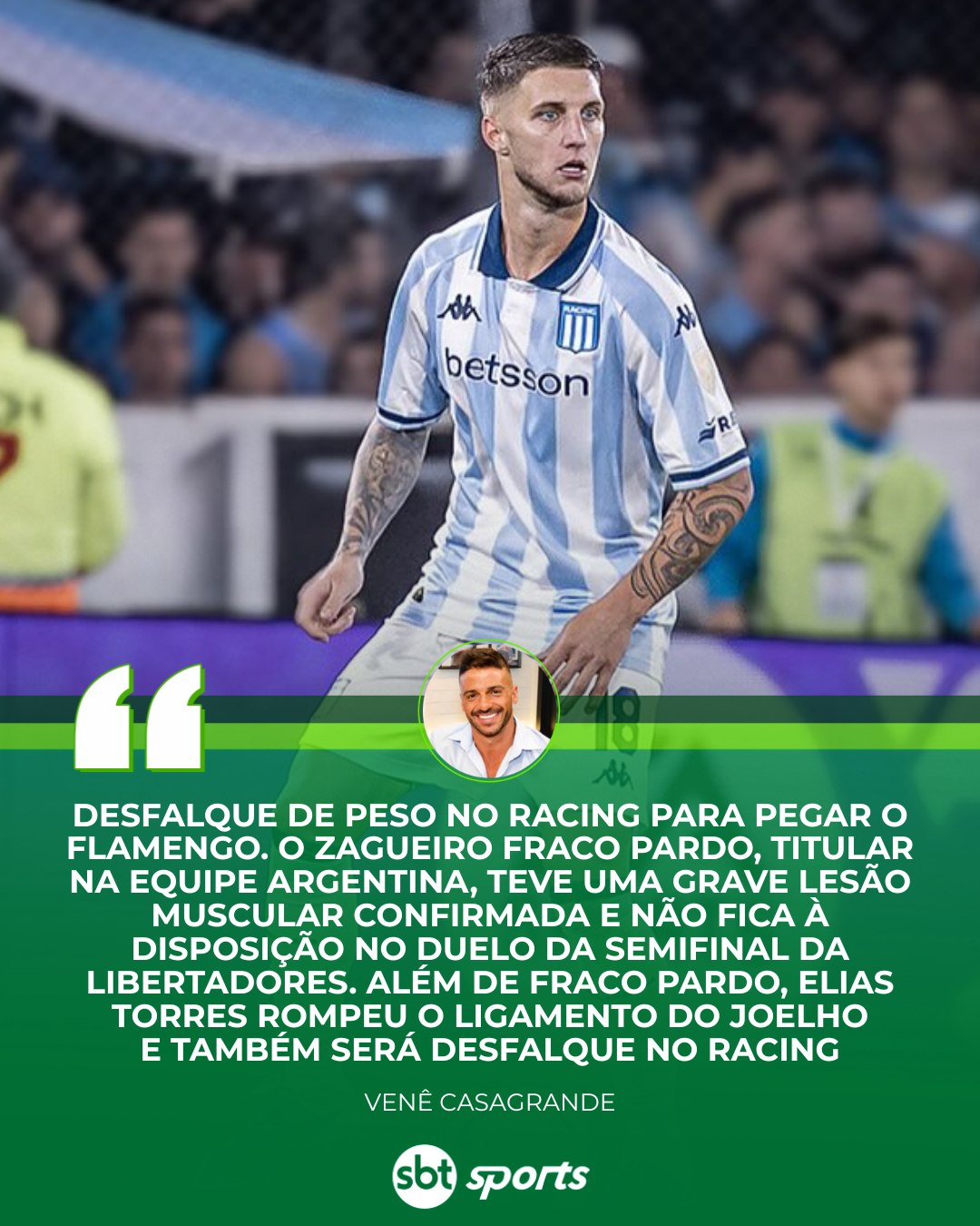 SBT - Mais uma baixa importante para o Racing, adversário do Flamengo ...