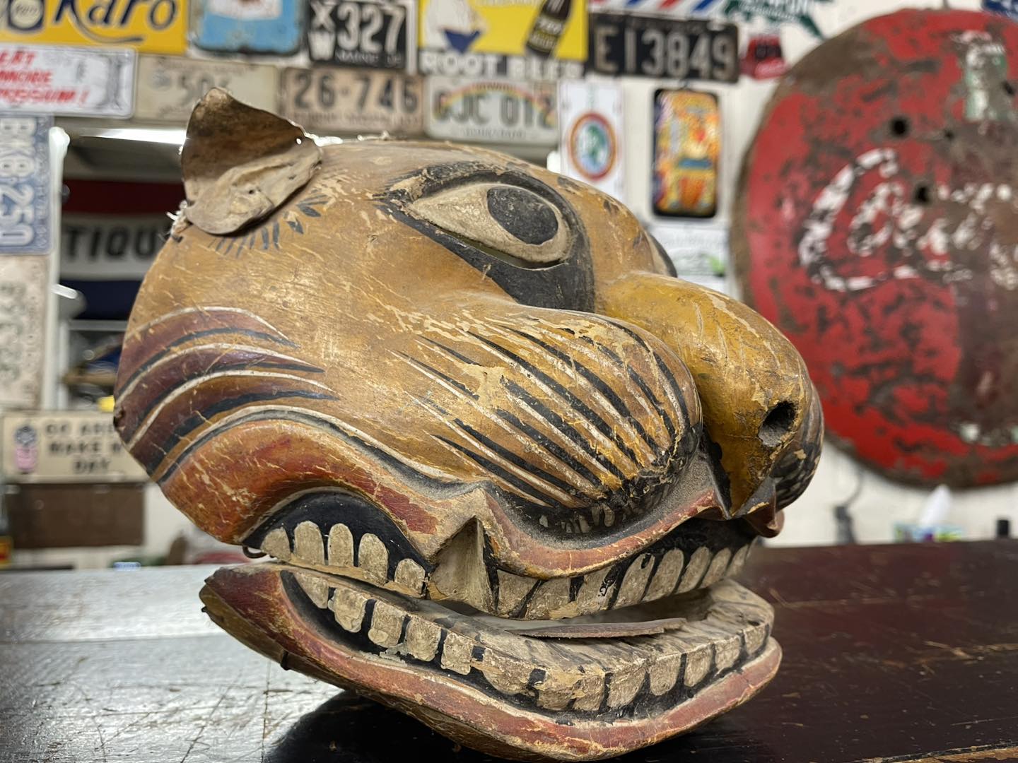 Rare Japanese solid wood lion's mask