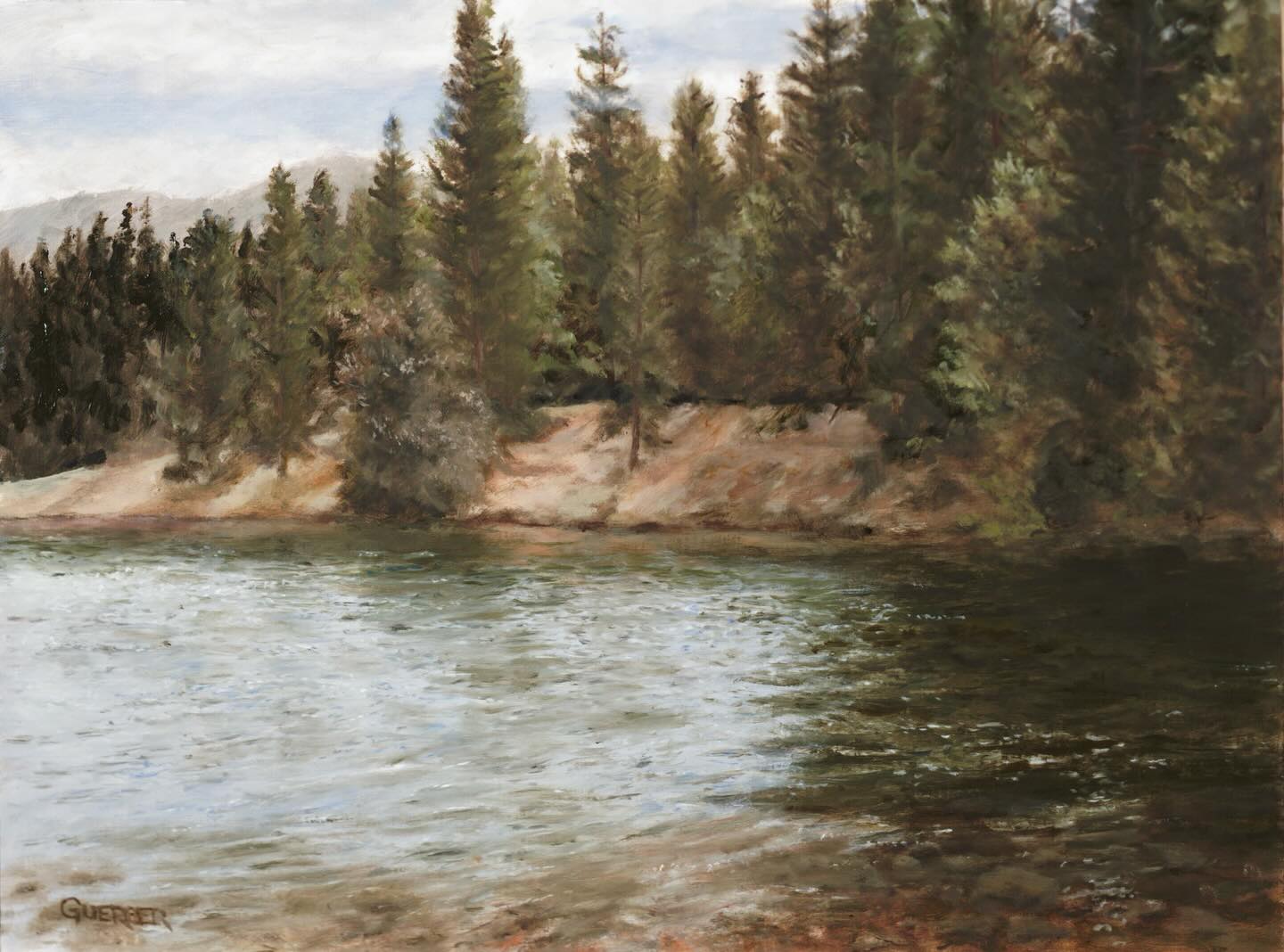 Bob Ross style Mountain Ridge Lake painting