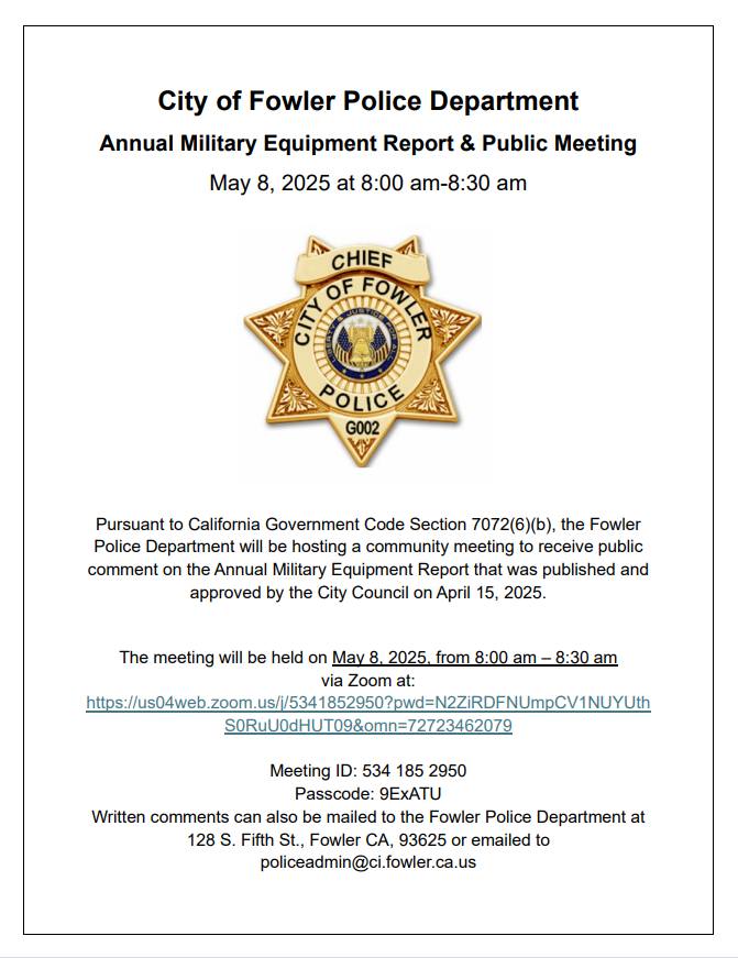 Fowler - The Fowler Police Department will be hosting a community ...
