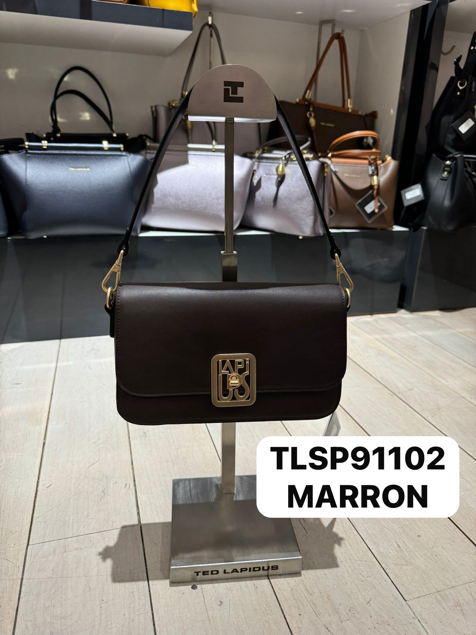 Pochette Vintage TED LAPIDUS Paris - Cuir Marron, Style Porté Main Des Années 60 - Occasion En Très Bon état