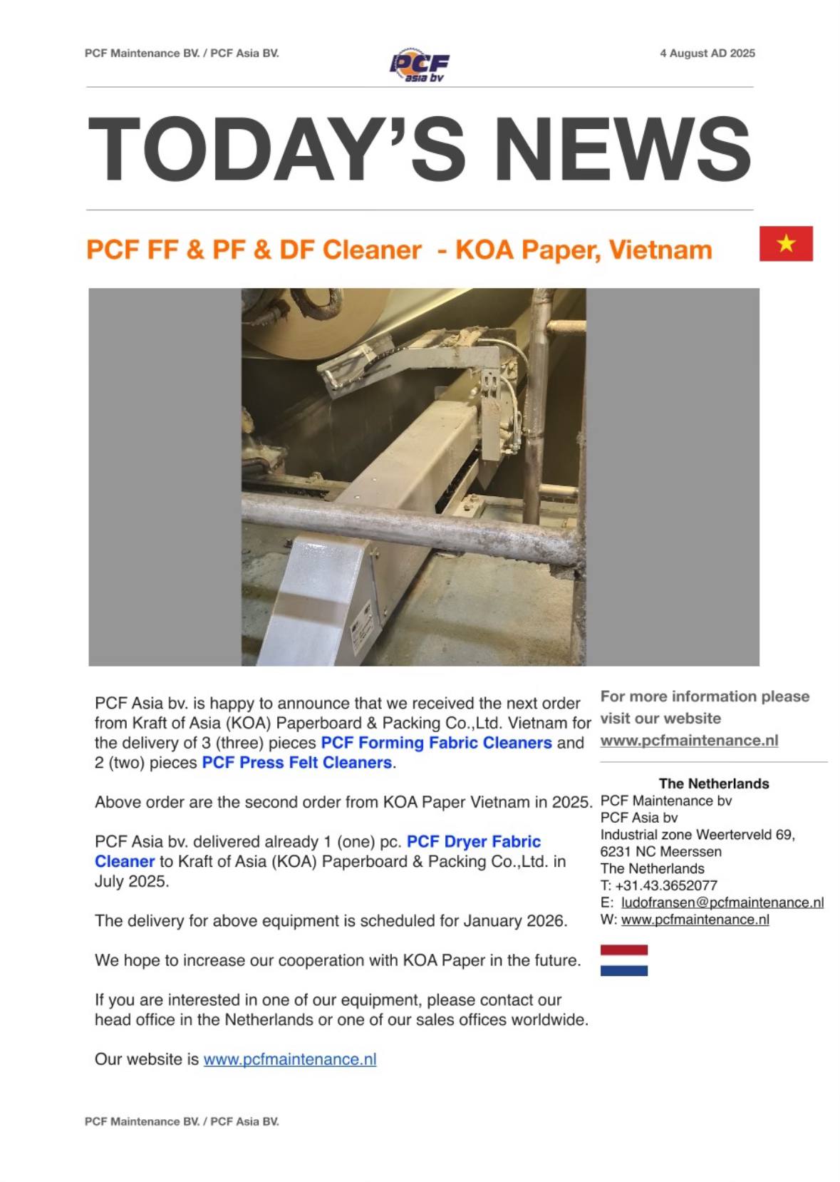 PCF Maintenance BV. | Meerssen