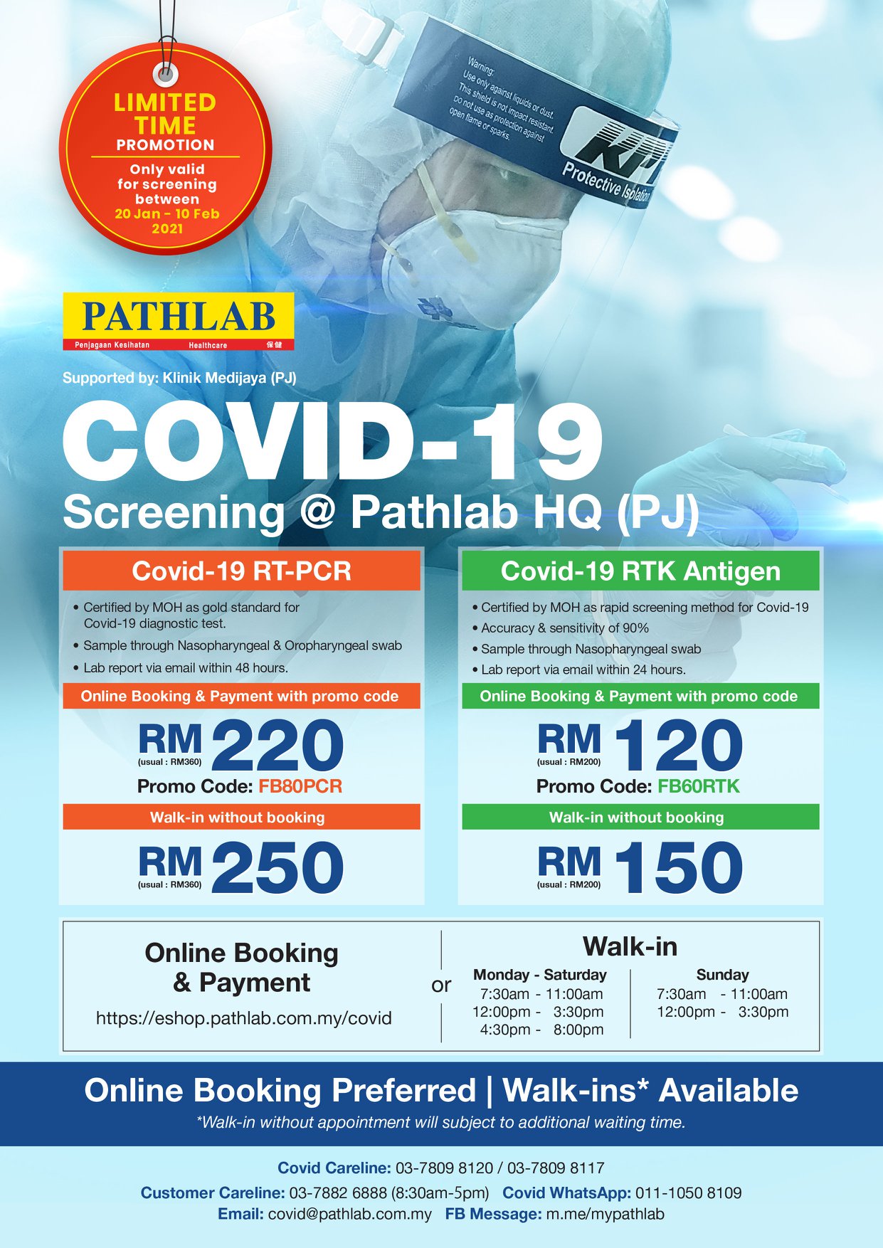 Extended Sampling Hour For Pathlab Covid 19 Screening Promo Till 10 February 2021 Night Slots Are Now Open For Both Online Booking And Walk In For Your Convenience Screening Location Pathlab