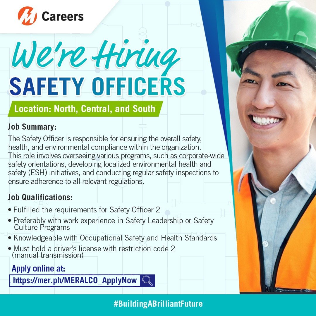 Meralco - WE’RE HIRING SAFETY OFFICERS! 🦺 Be part of a team that puts ...