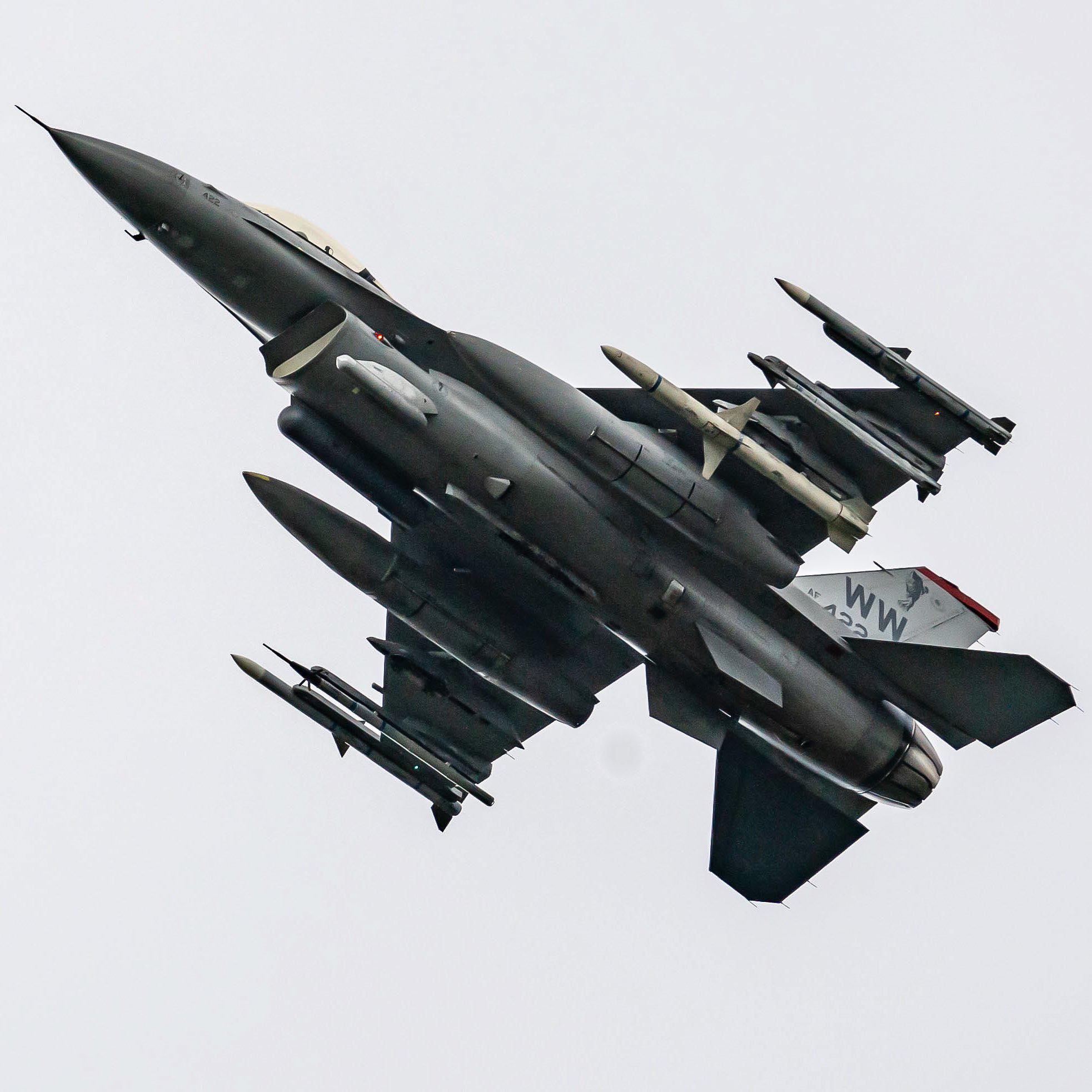An F-16 Fighting Falcon assigned to the 79th Fighter Squadron