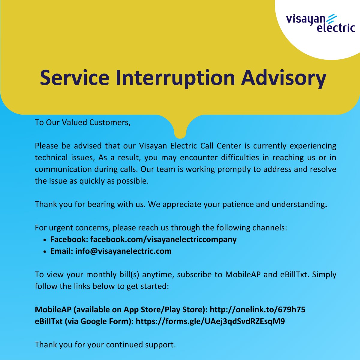 Visayan - To Our Valued Customers, Please be advised that our Visayan ...