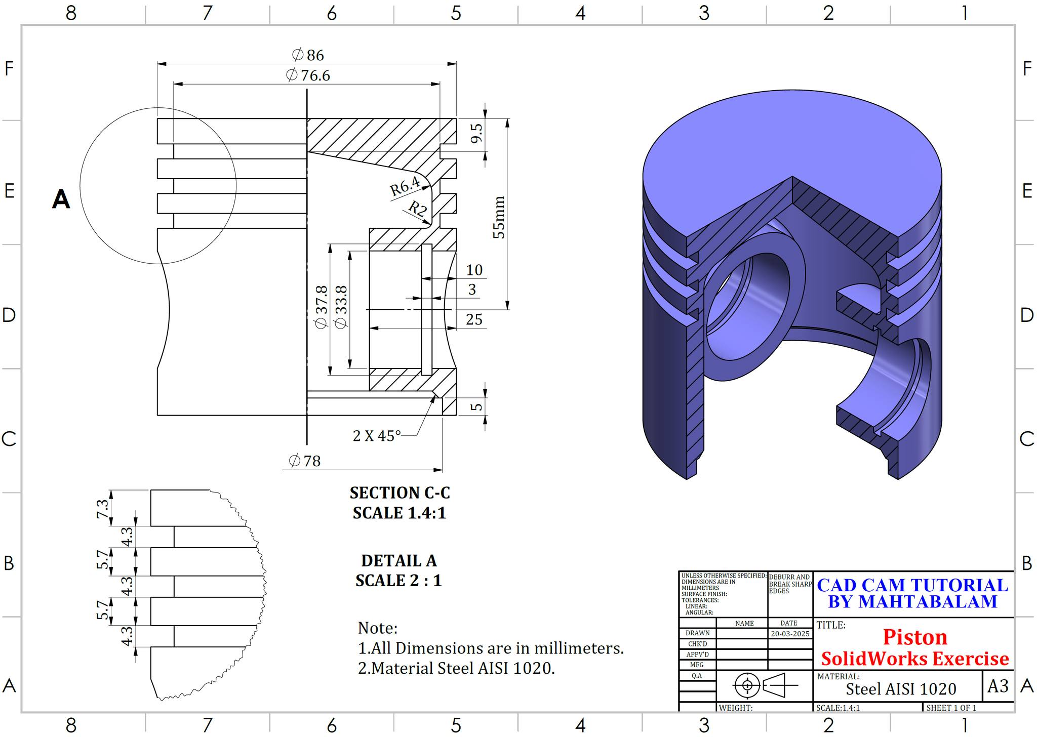 CAD CAM TUTORIAL BY MAHTABALAM | SolidWorks Tutorial-Piston | Facebook