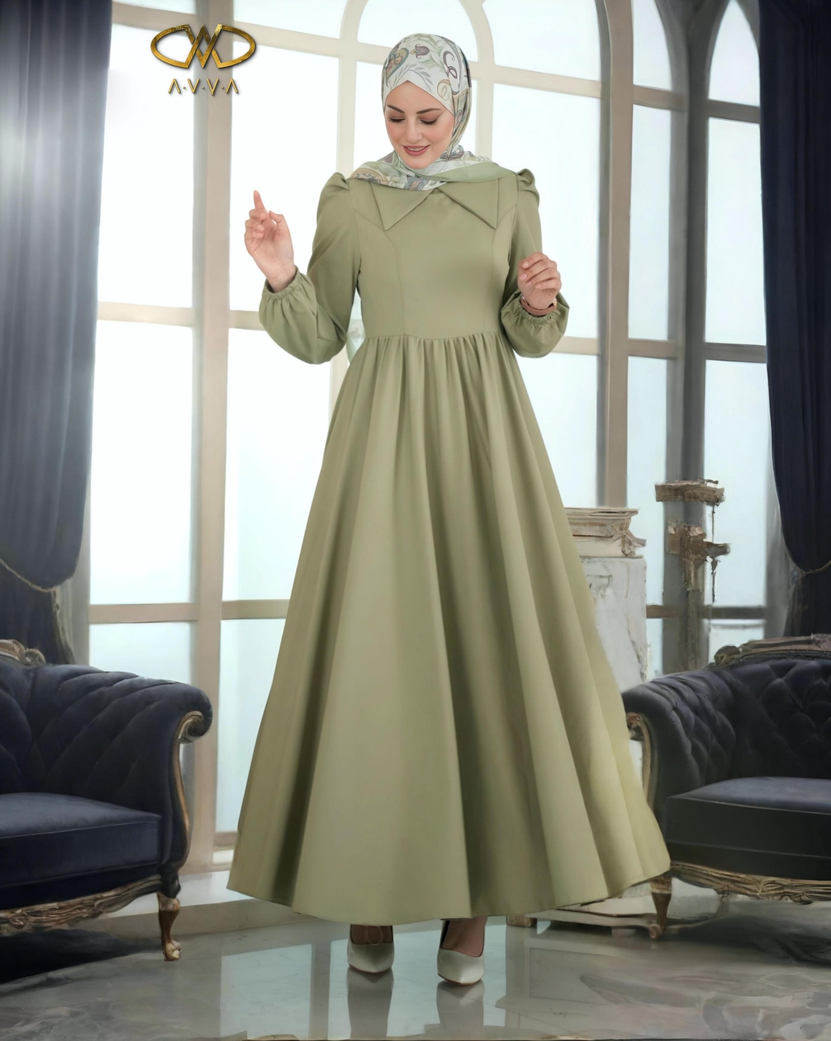 AVYA - فستان تاج الهمس فستان ناعم بياقة عصرية وتصميم انسيابي يفيض رقياً ...