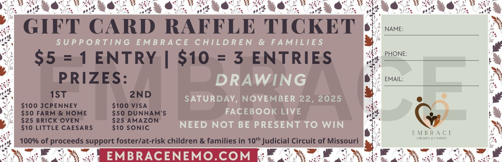 Embrace - 🎟️ Gift Card Raffle – Support Local Foster & At-Risk Children ...