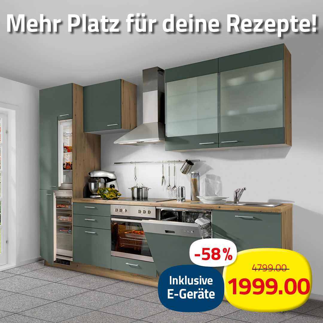 In dieser Küche schmeckt sogar Tiefkühlpizza nach Gourmet.🤪🍕 👉 www.roller.de/kueche/angebotskueche-dunkelgruen-eiche-astig8 Abholpreis ohne Deko, gültig vom 01.06. bis 07.06.2025 #rabatte #rabatz #
