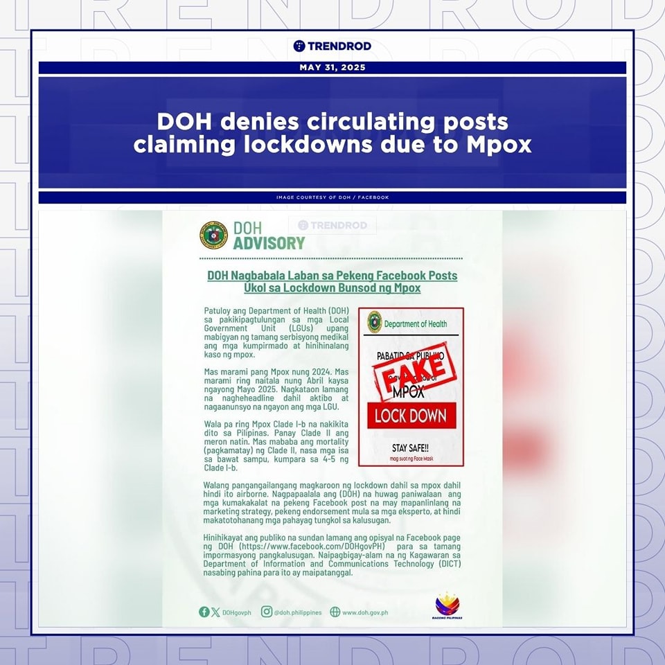 Trendrod - The DOH has denied the circulating posts on social media ...