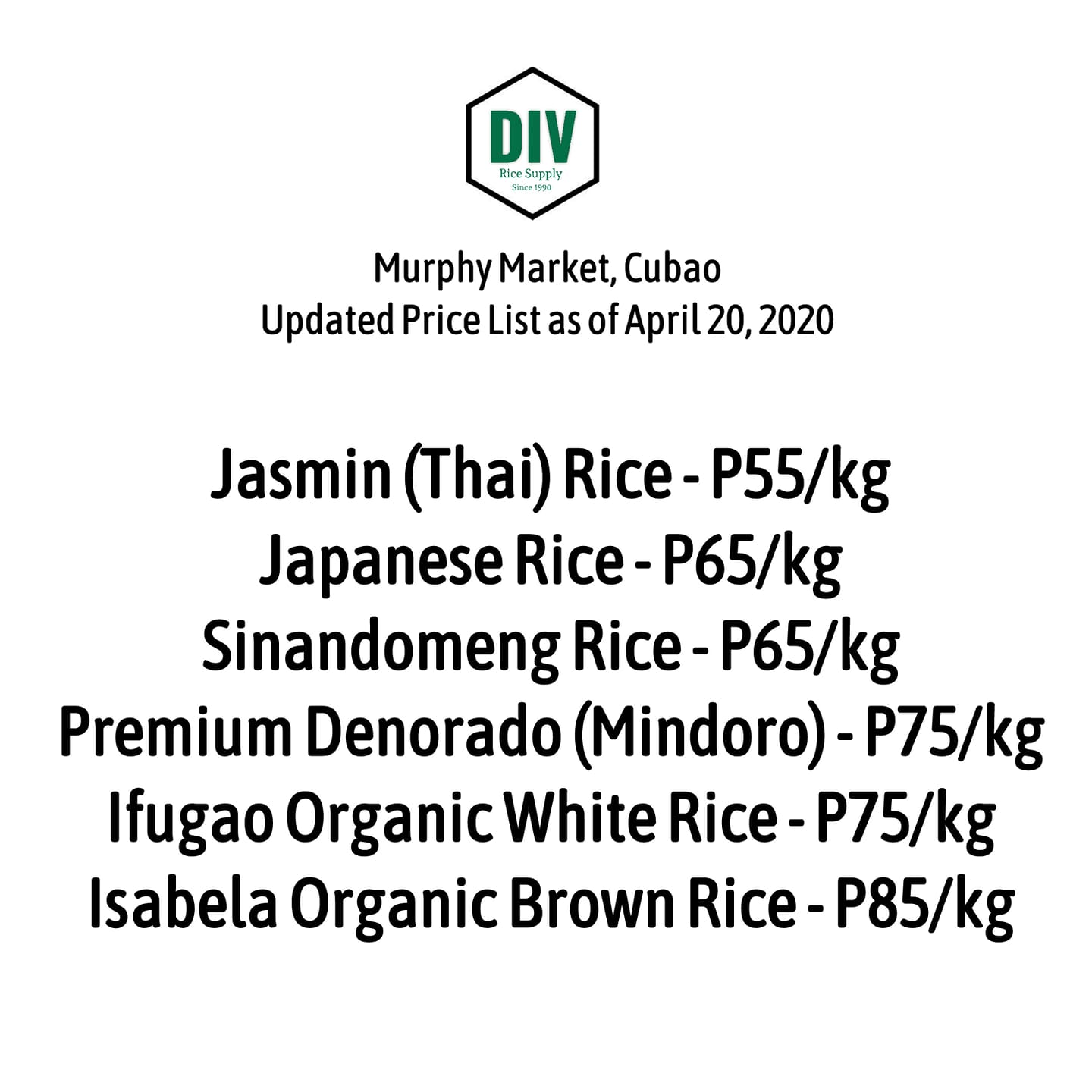 DIV Rice Supply - Here is our updated price list as of... | Facebook