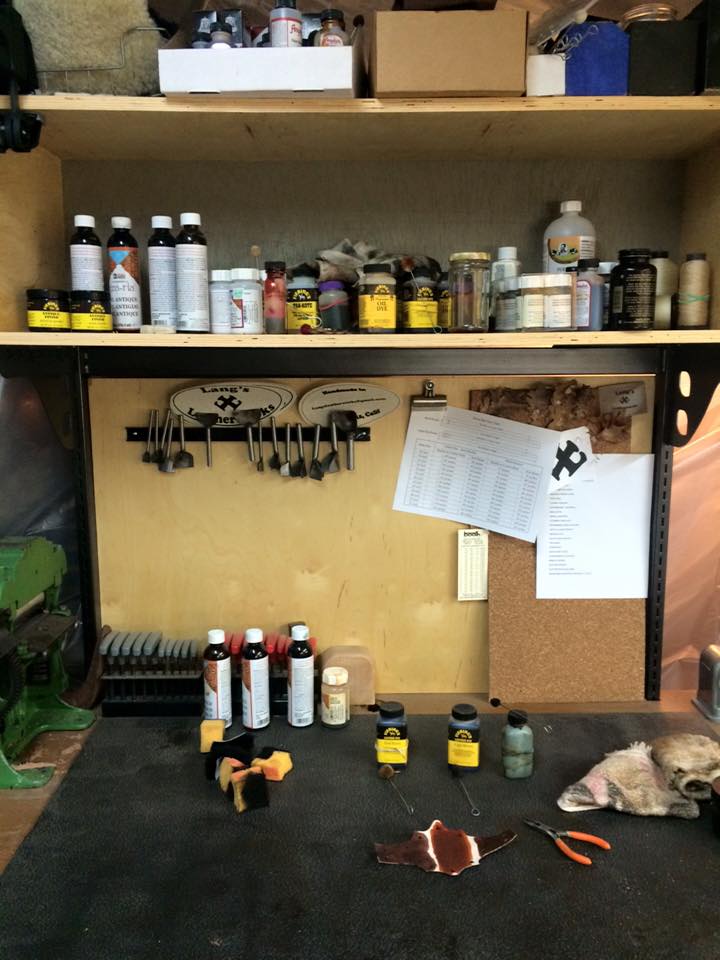 This is the staining bench - Lang's Leatherworks