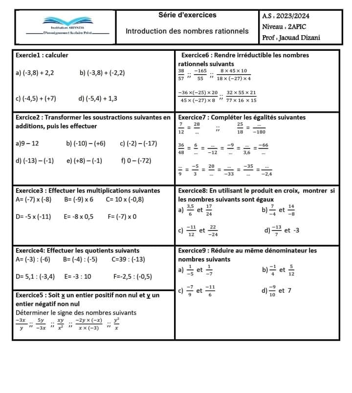 Exemples De Nombres Rationnels Page 16 Chapitre1 Panorama Maths 2eme
