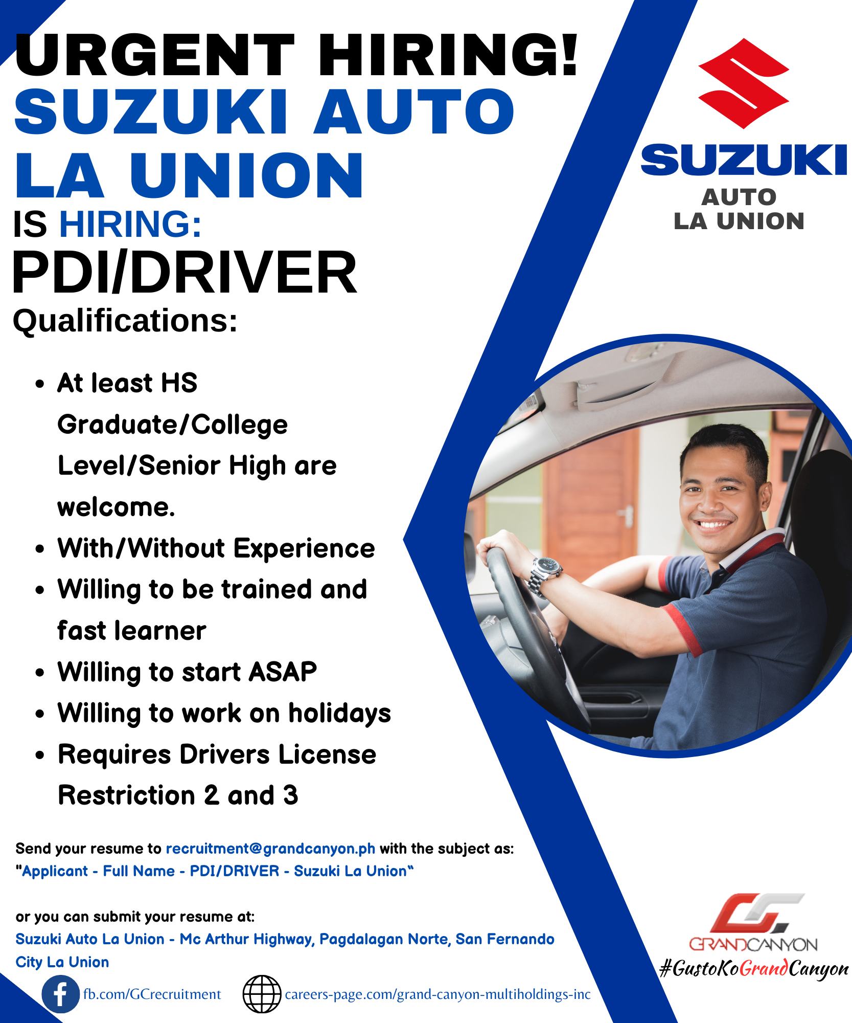 Grand - ‼SUZUKI AUTO LA UNION IS HIRING FOR PDI/DRIVER‼ WE NOW ACCEPT ...