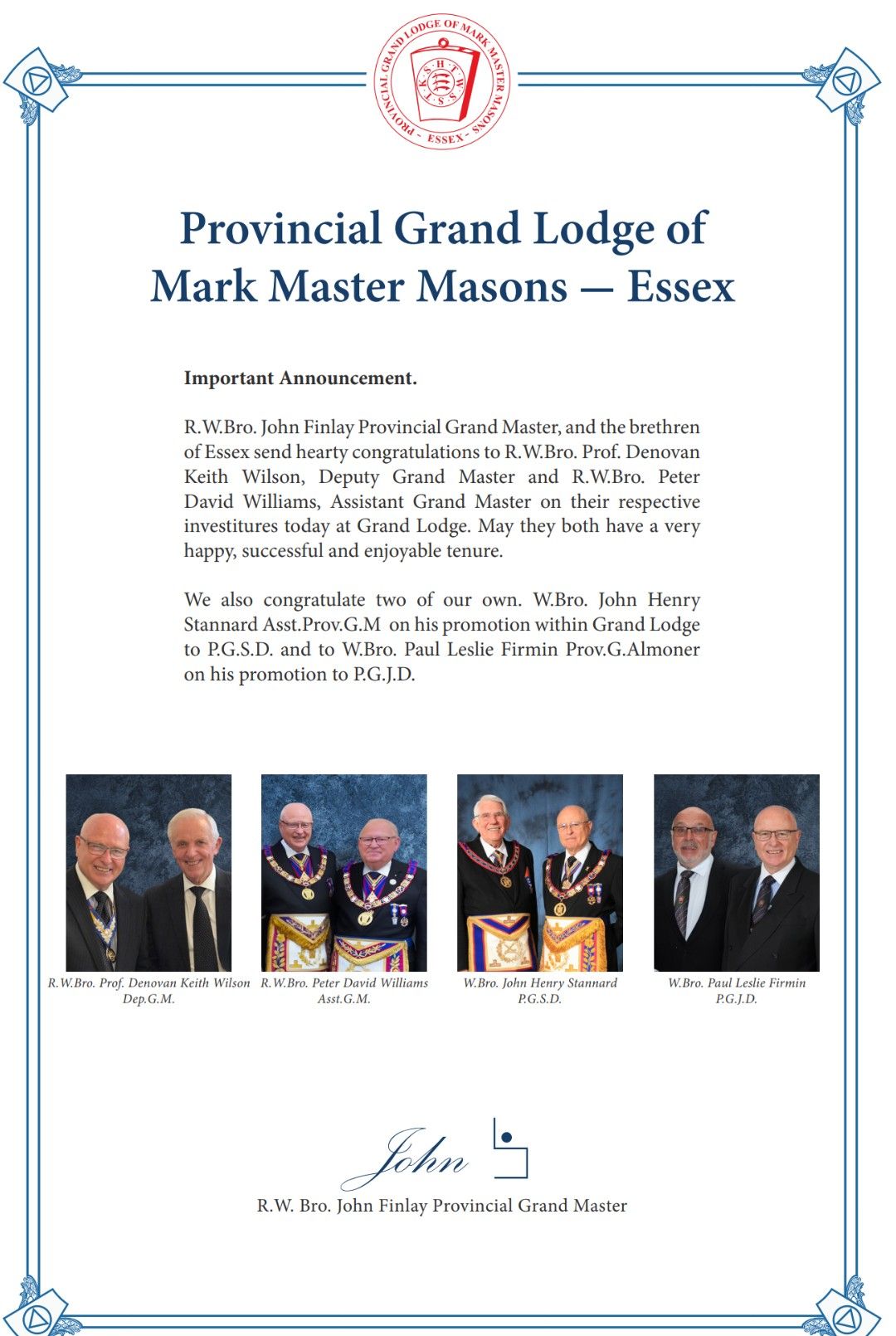 Essex Mark & RAM: Provincial Grand Lodge of Mark Master Masons