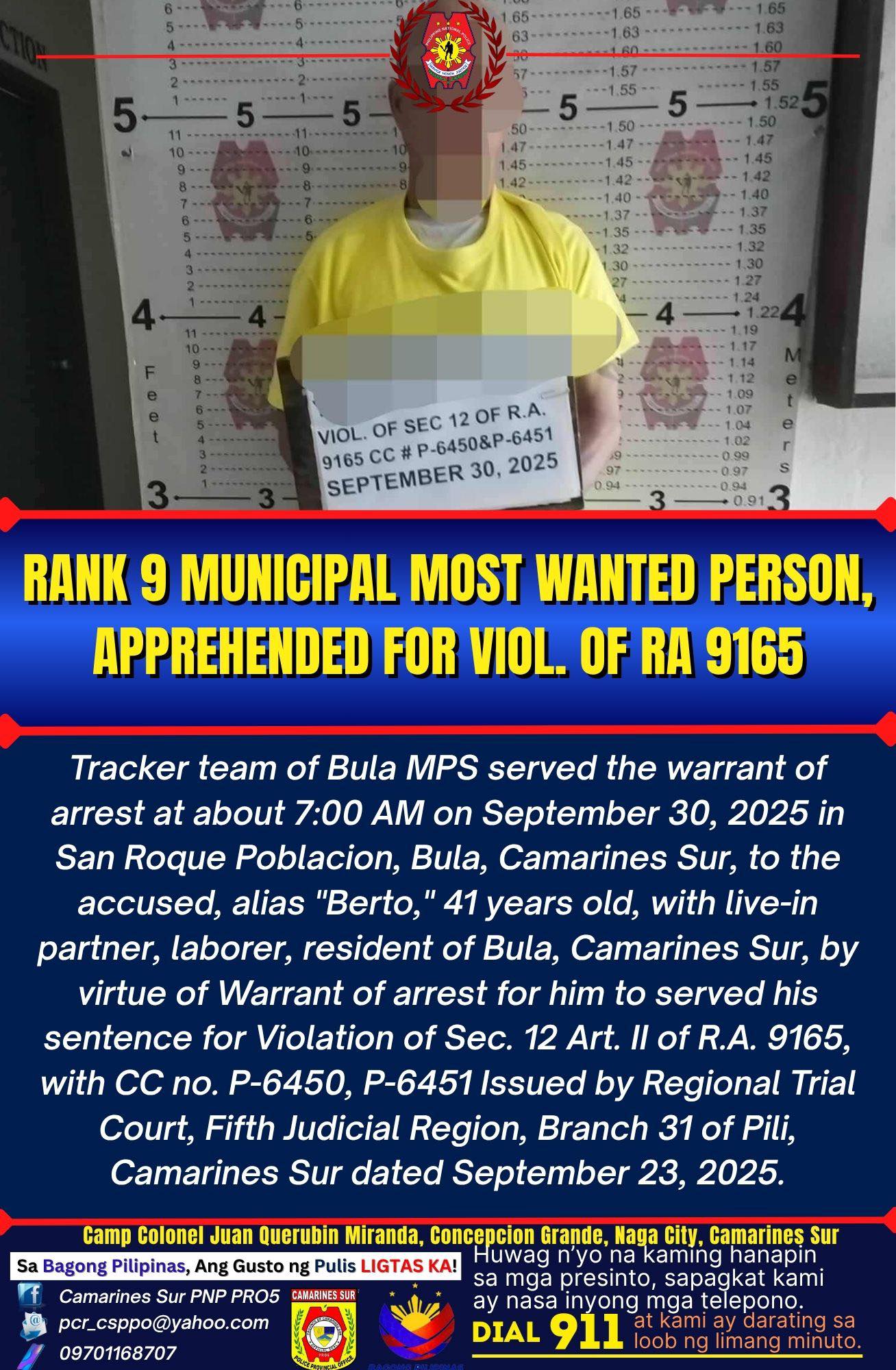Camarines - Rank 9 Municipal Most Wanted Person, Apprehended for Viol ...