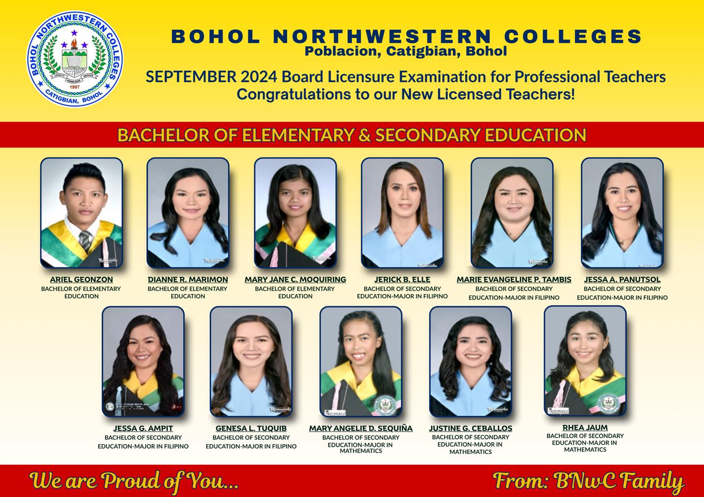 Bohol - Congratulations to Our New Licensed Professional Teachers! We ...
