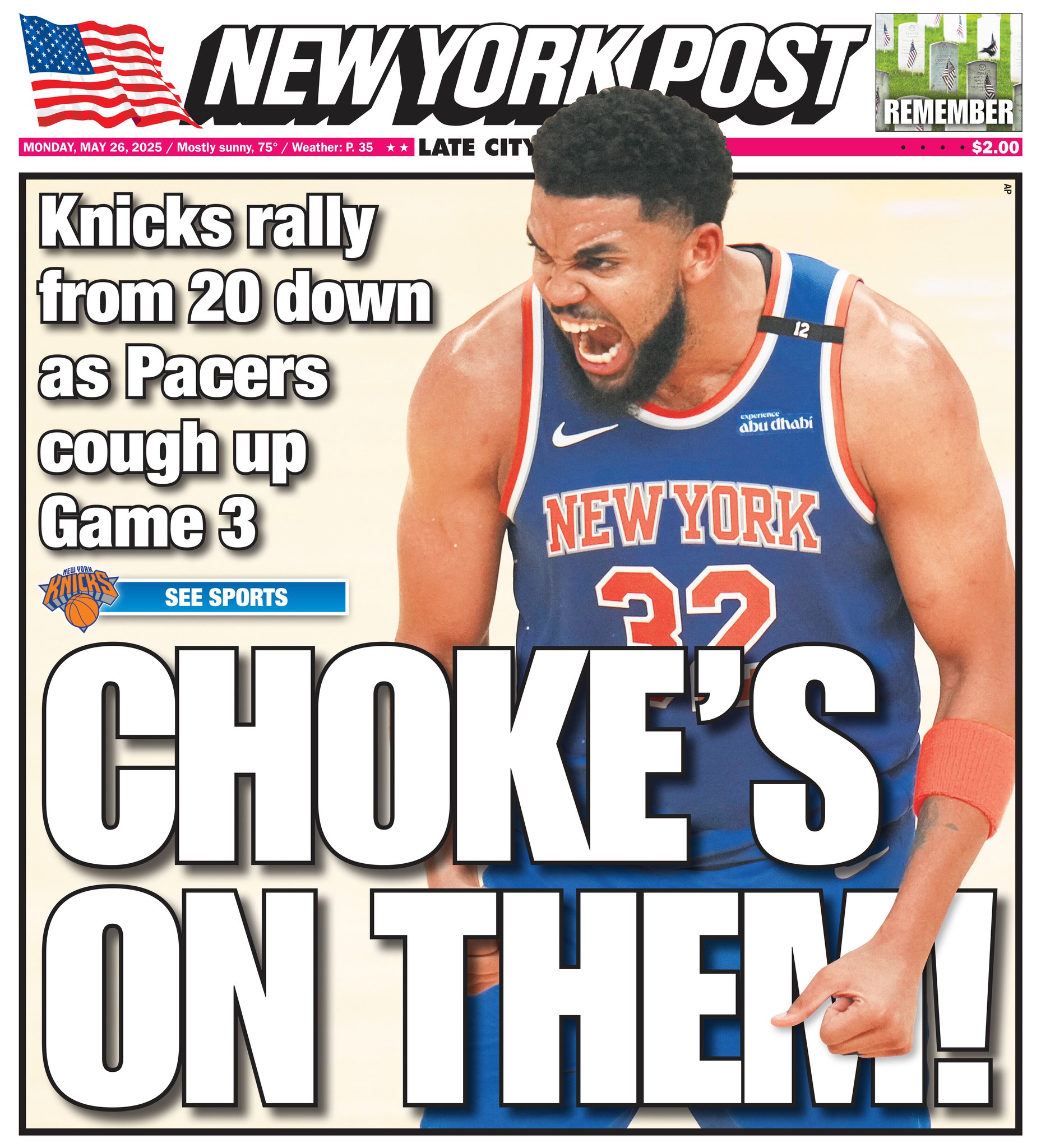 New - Today's cover: Knicks’ comeback magic strikes again with 20-point ...